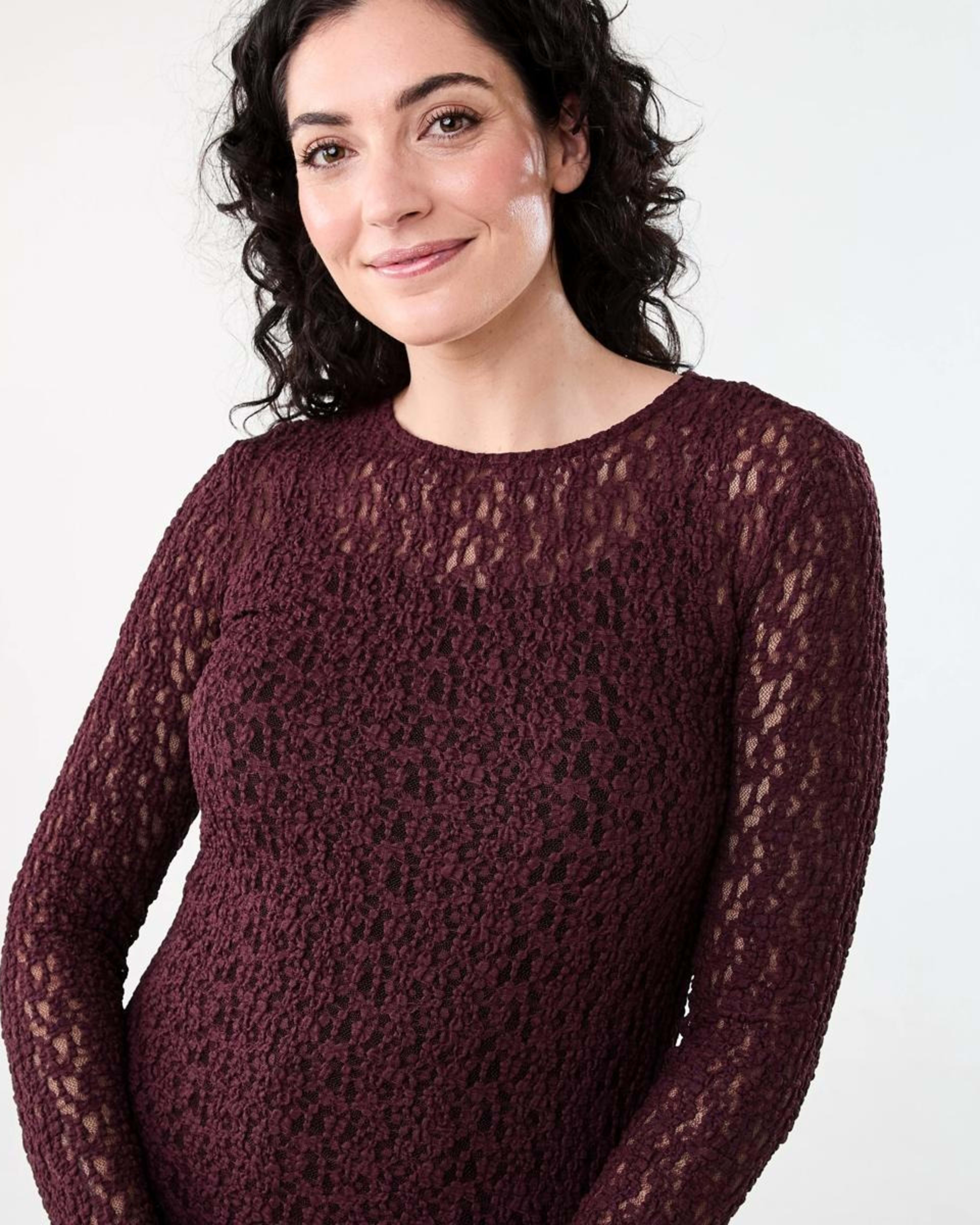 4 Long Sleeve Lace Top WARM MULBERRY, 4 of 5