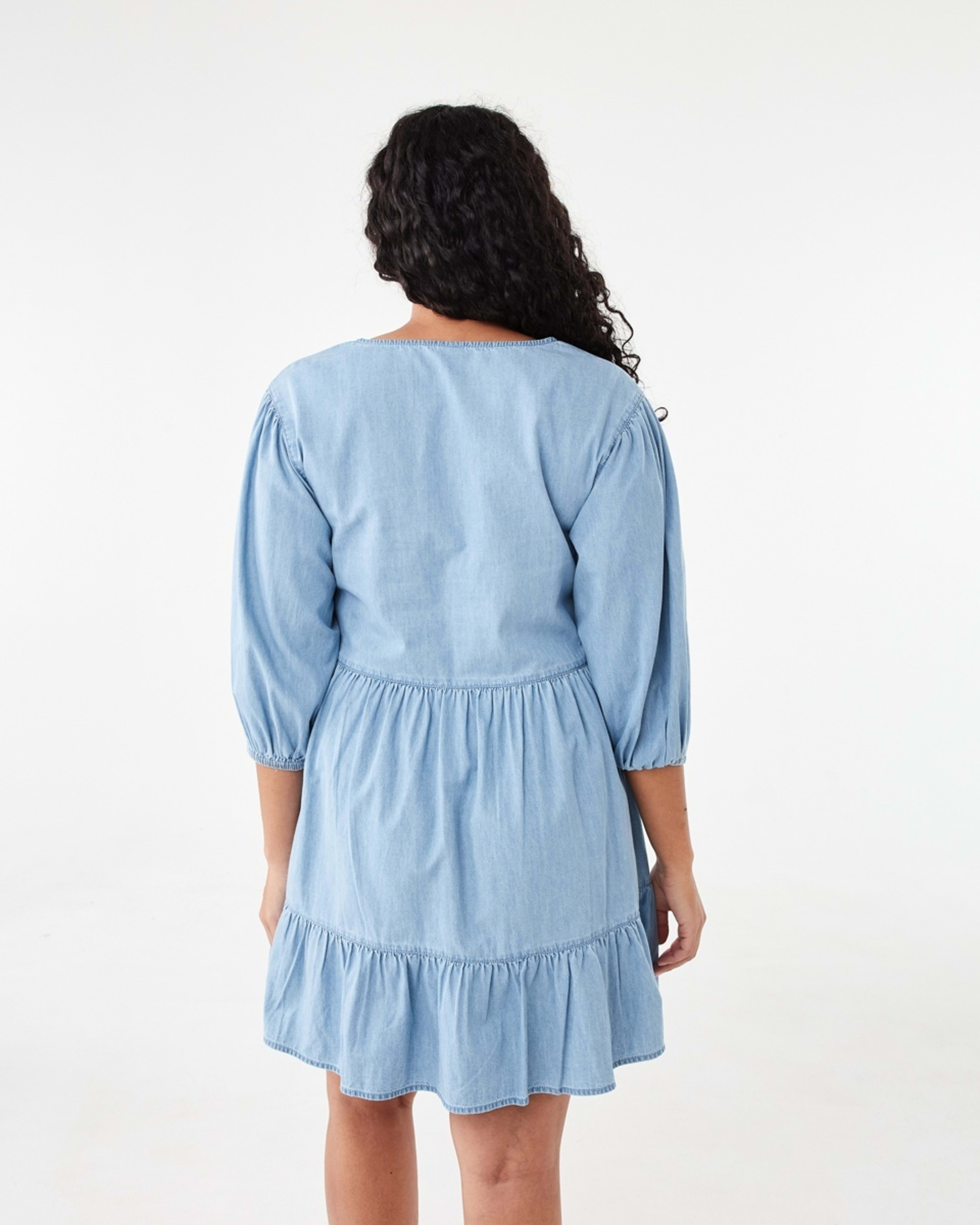 3 3/4 Balloon Sleeves Tie Front Mini Dress Light Wash, 3 of 7