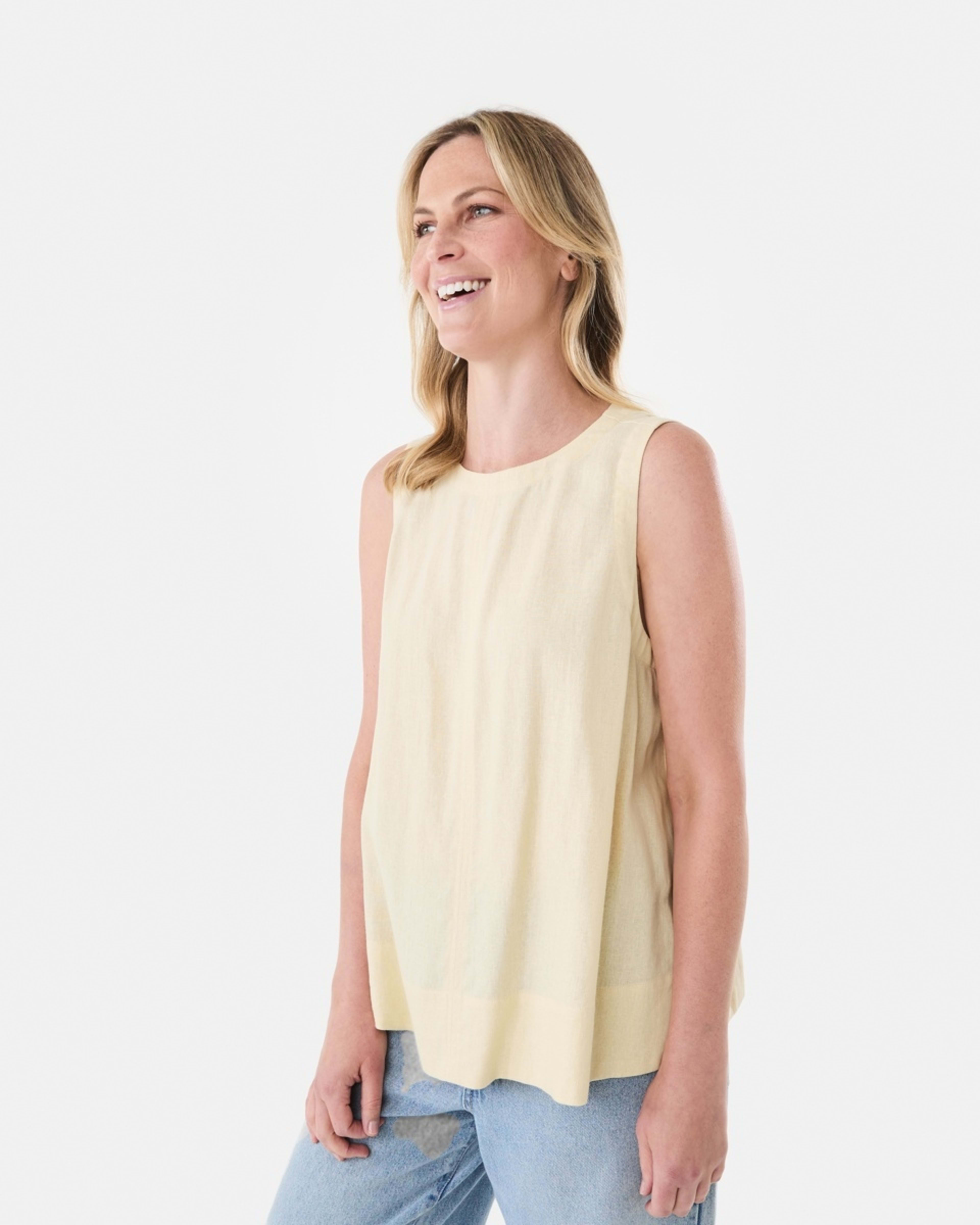 2 Sleeveless Linen Blend Swing Top Ylw Straw, 2 of 6