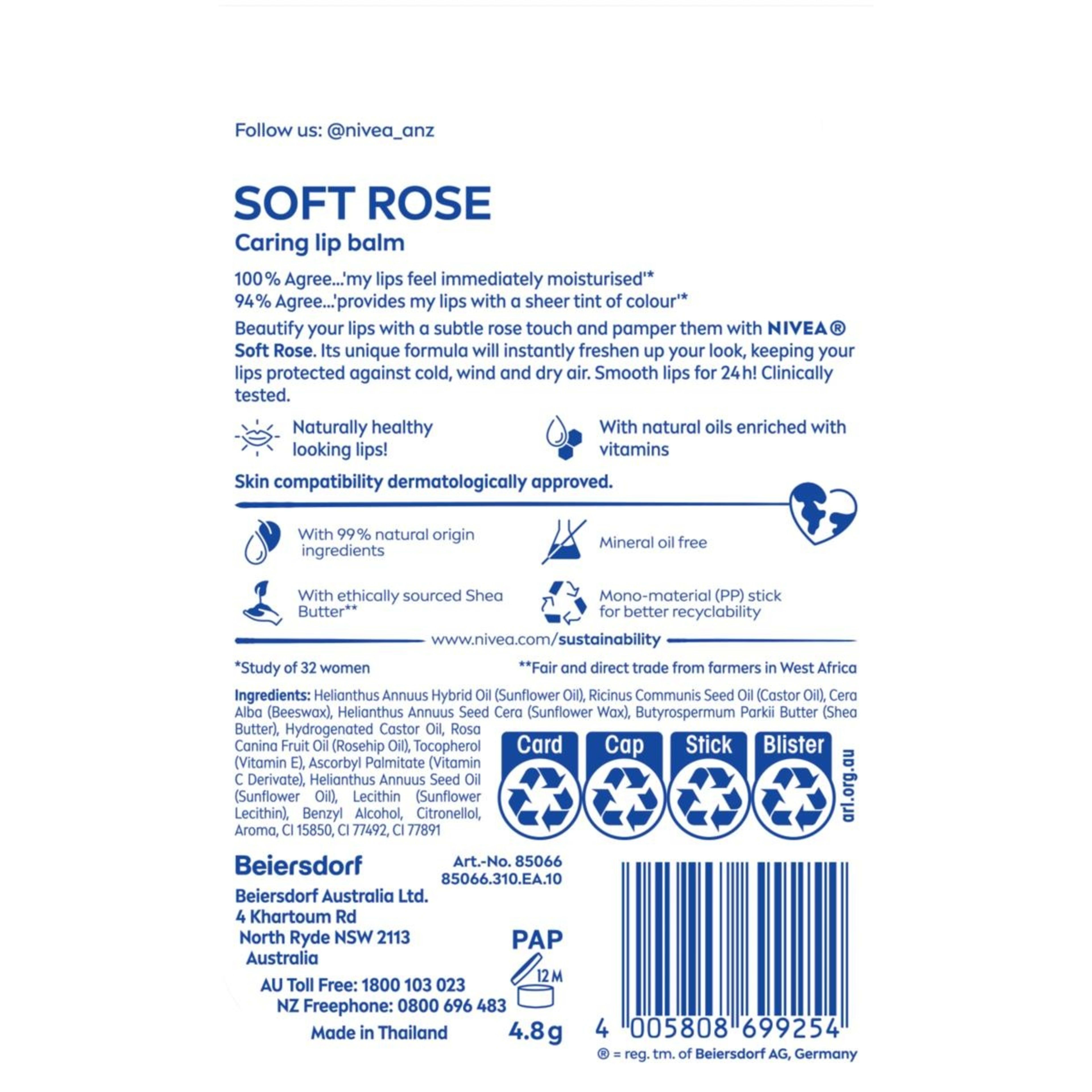 2 Nivea Soft Rose Lip Balm 4.8g - Shea Butter and Natural Oils, 2 of 8