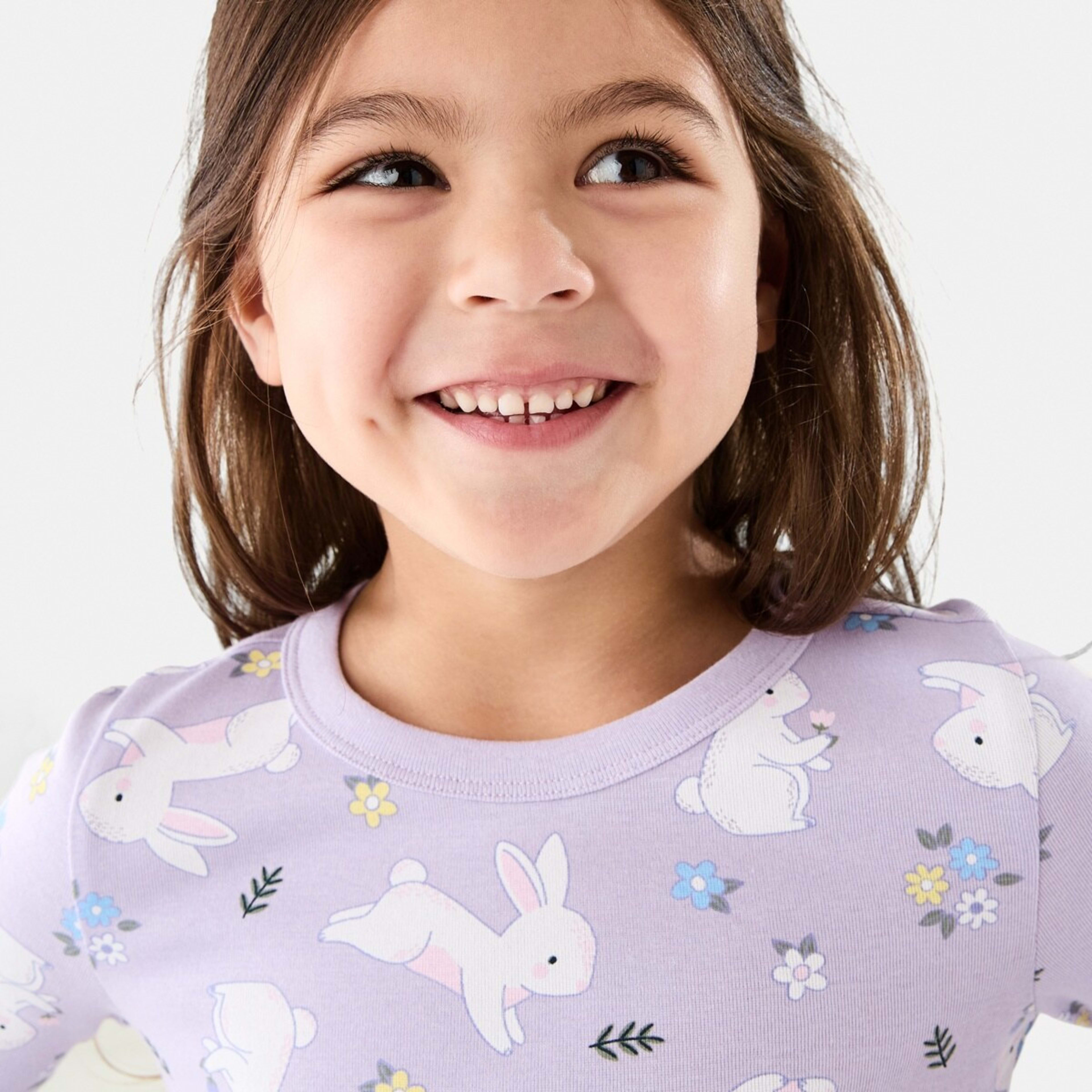 3 Rib Pyjama Set Bunnies Lilac, 3 of 9