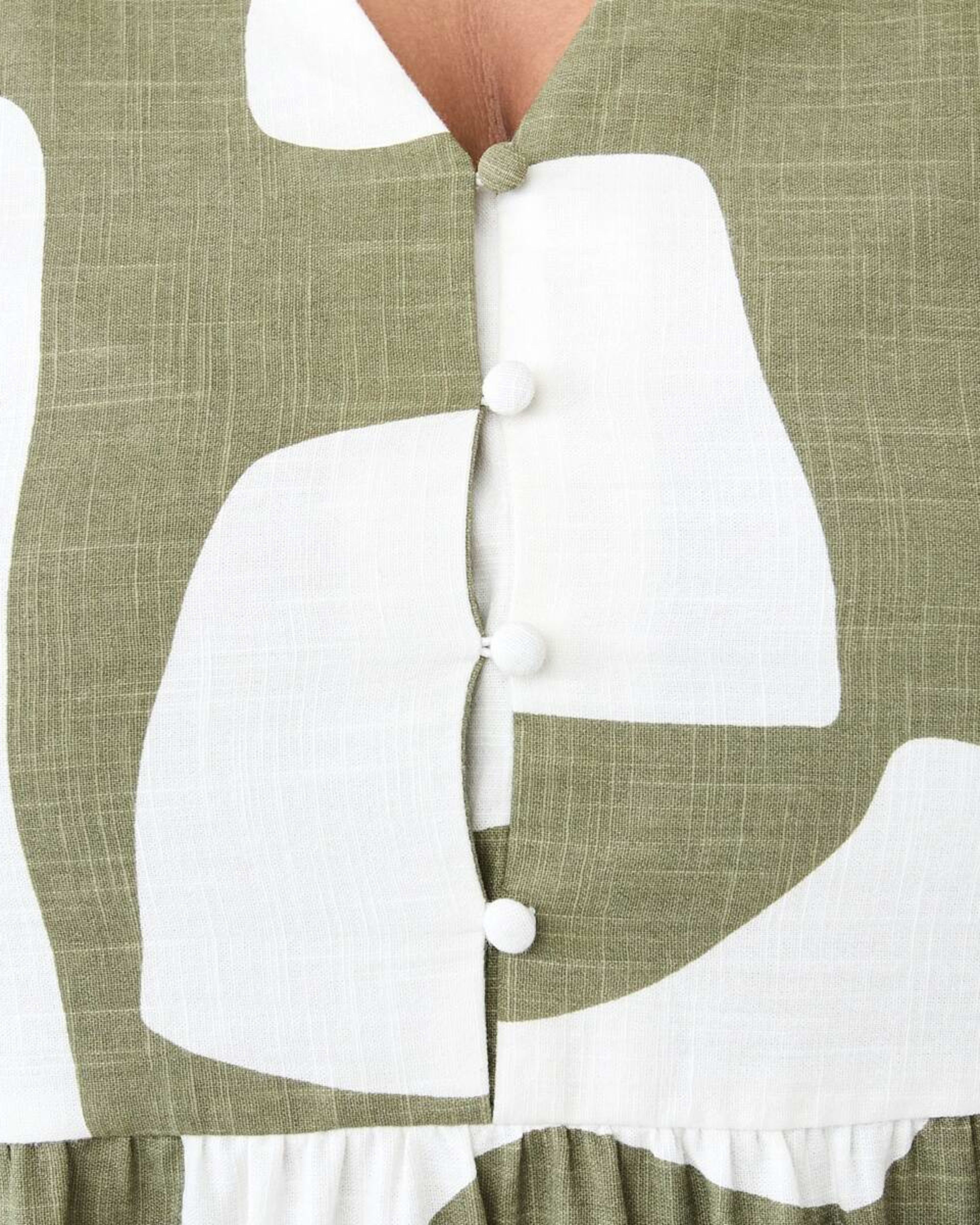 5 Curve Short Sleeve Tiered Midi Dress Large Abstract Olive Leaf, 5 of 7