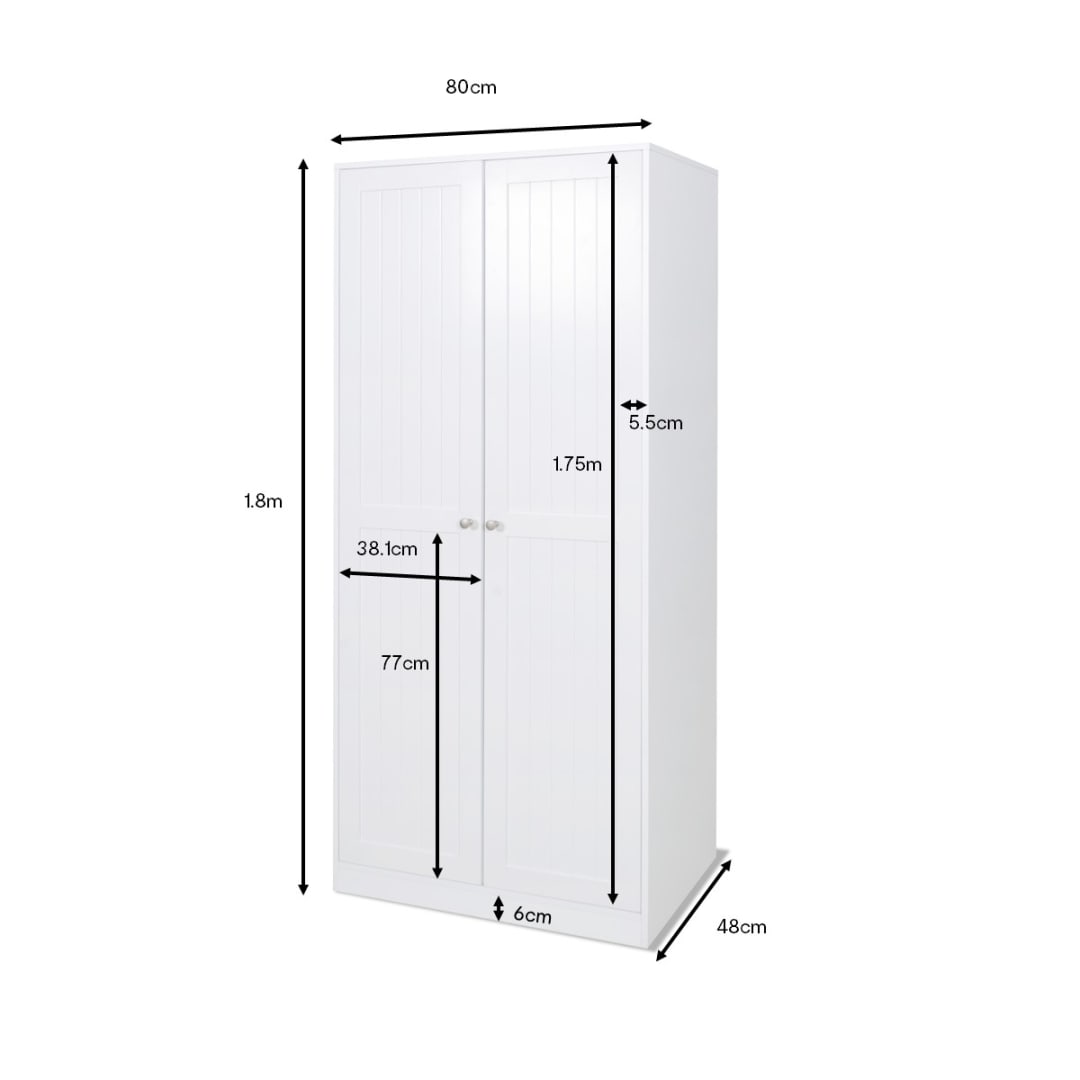 Hamptons Wardrobe 2 Door Hanging Rail with Storage Shelf Kmart