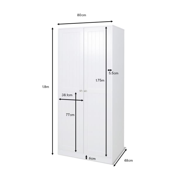 Hamptons Wardrobe 2 Door Hanging Rail with Storage Shelf Kmart