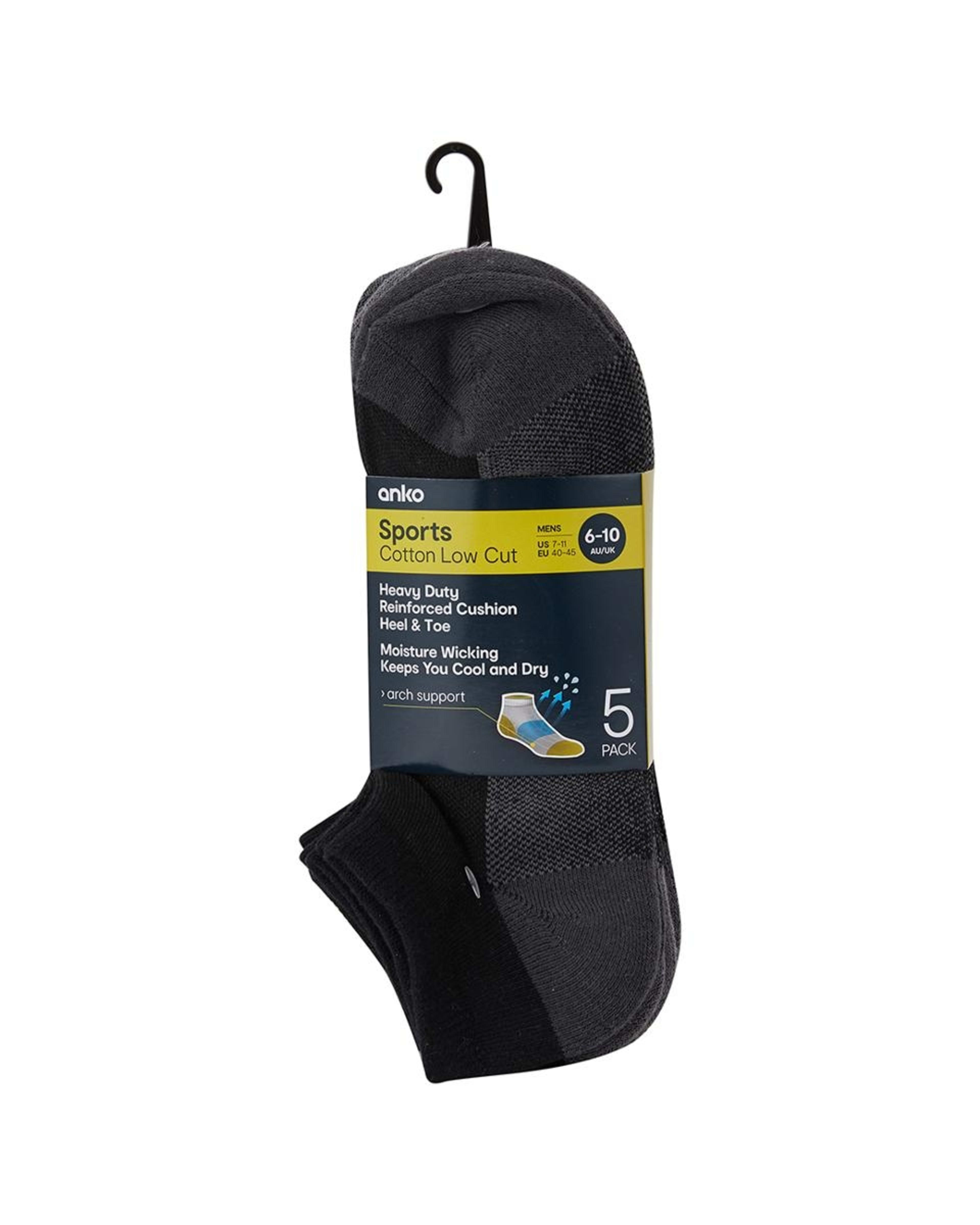 3 Active 5 Pack Low Cut Tough Sports Socks Black, 3 of 3