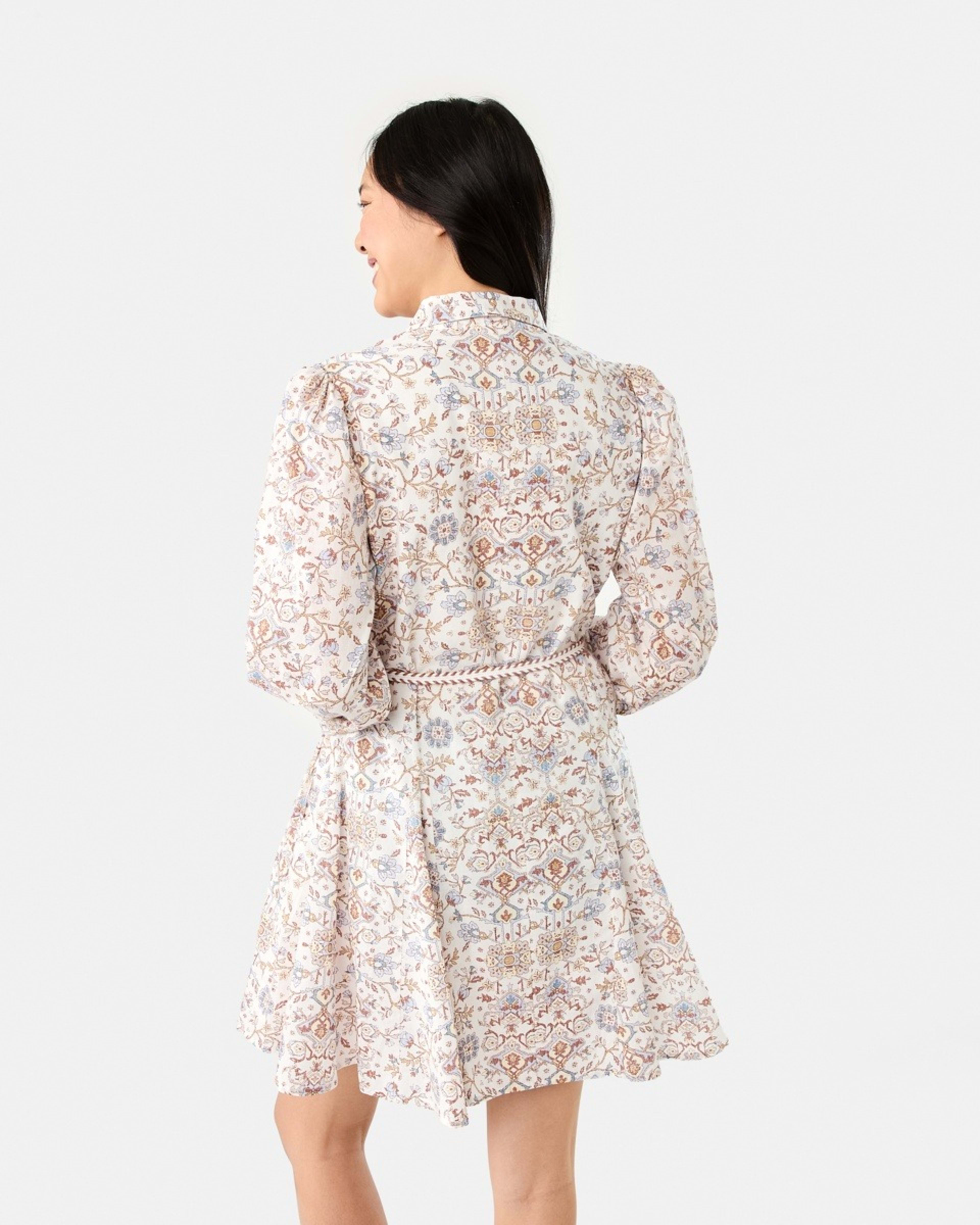 4 Long Balloon Sleeve Tie Waist Mini Dress BOHO FLORAL BRUNI BLUE, 4 of 10