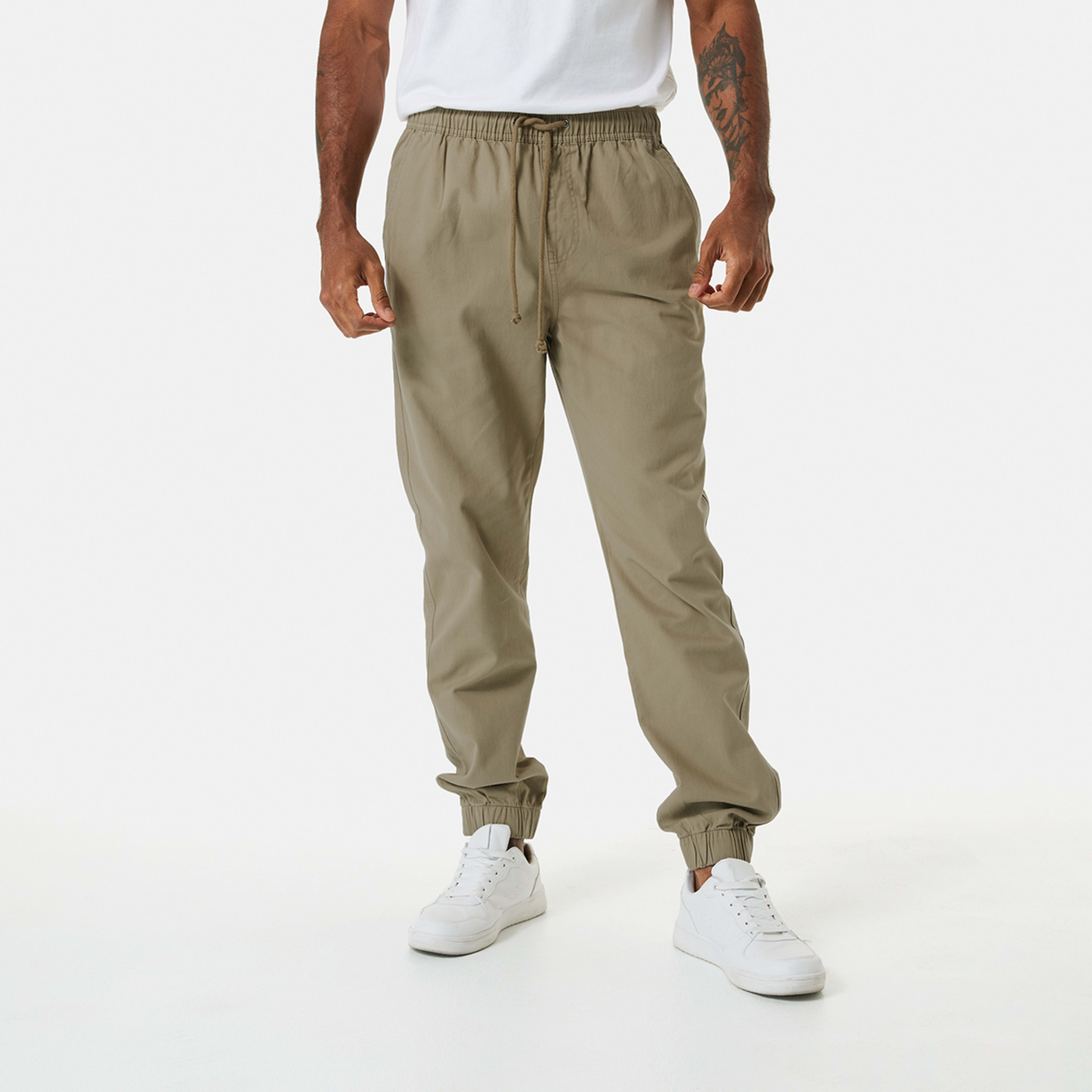 1 Elastic Waist Jogger Pants Khaki Beig, 1 of 5