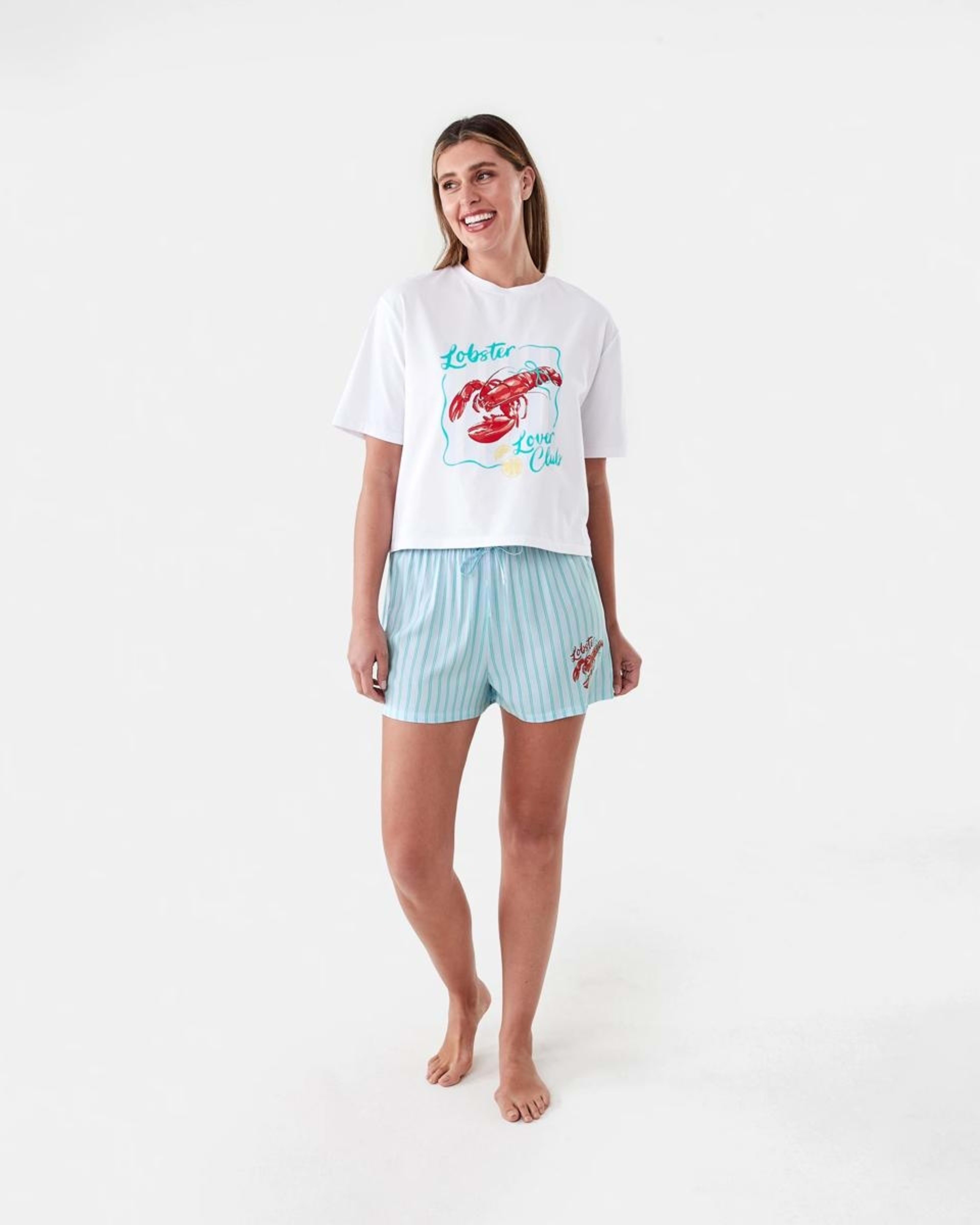 8 Print Knit T-shirt and Woven Shorts Pyjama Set Lobster, 8 of 8
