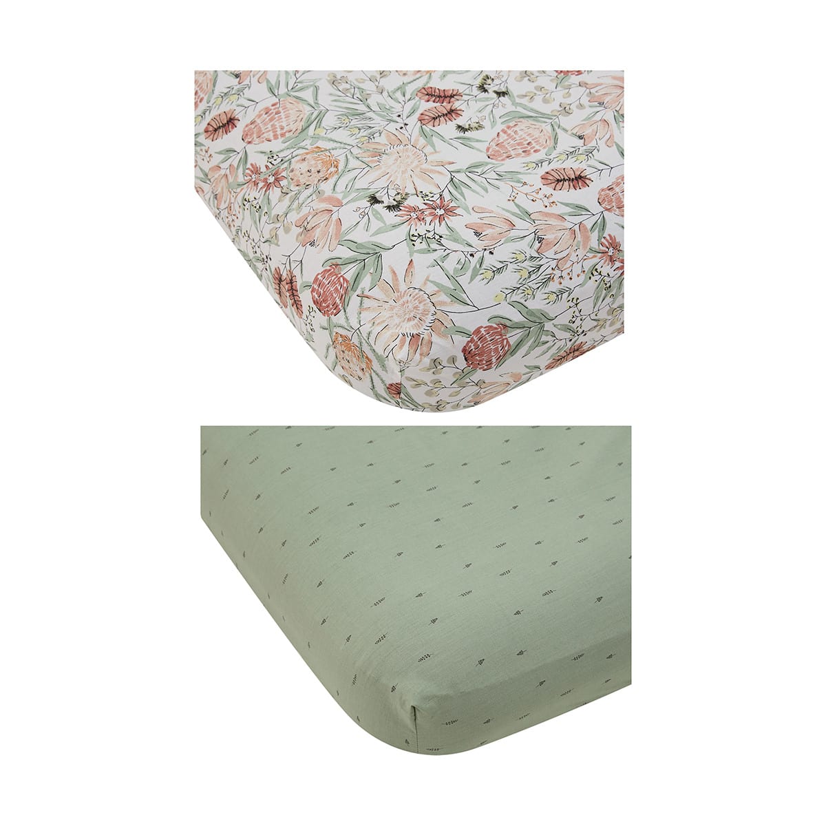 2 Pack Organic Cotton Fitted Cot Sheets Floral Kmart