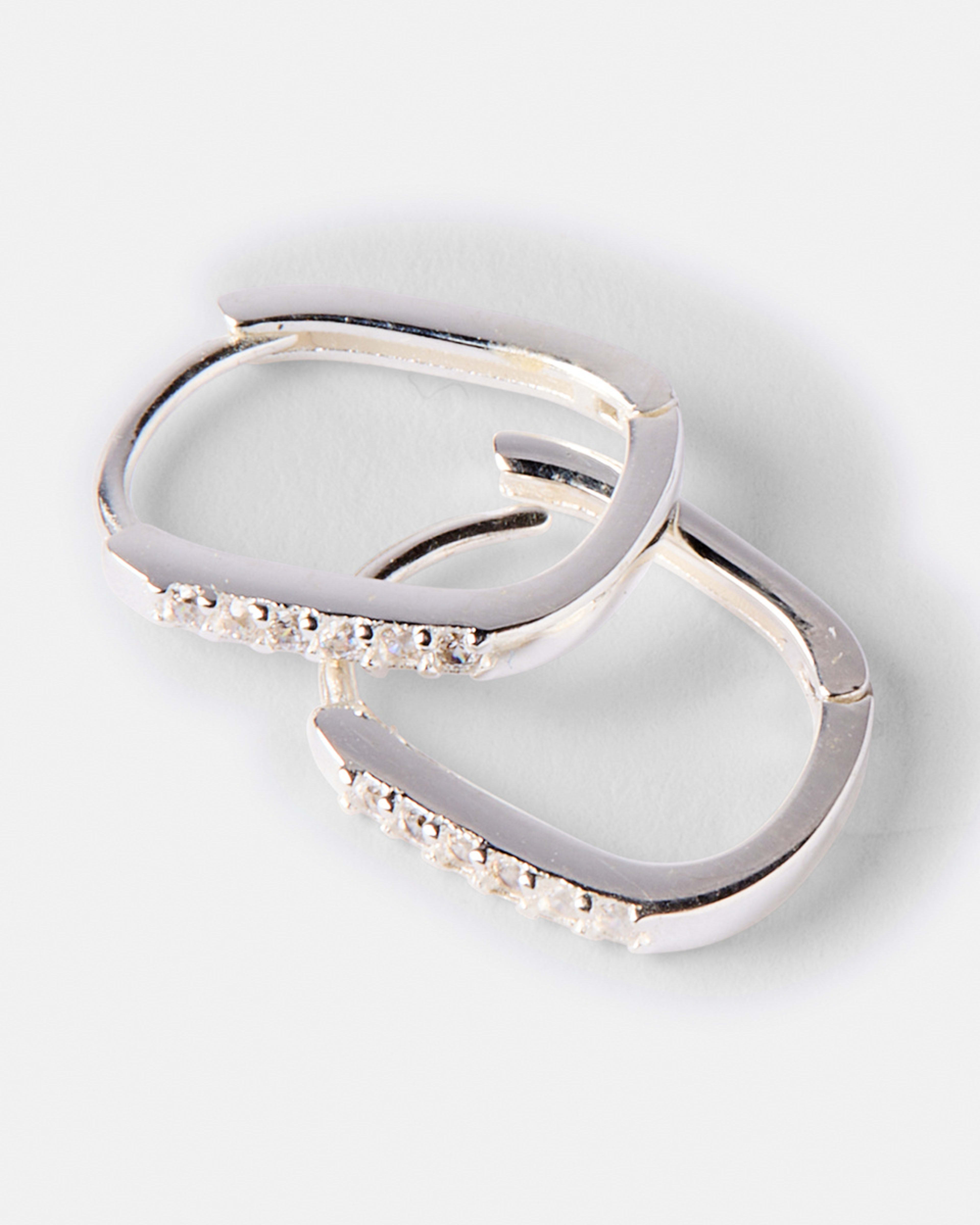 2 Sterling Silver Square Cubic Zirconia Hoop Earrings Silver, 2 of 4
