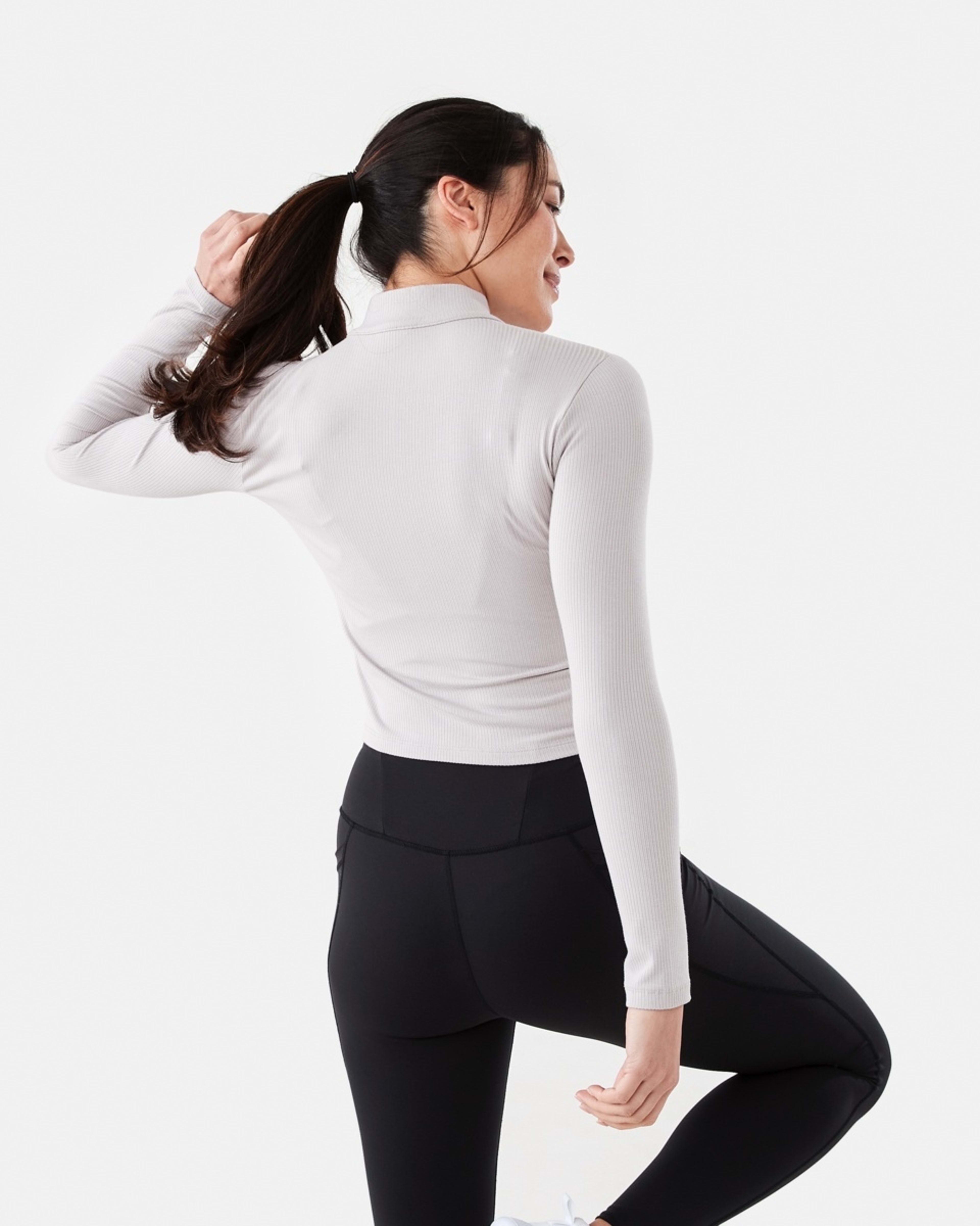 4 Active Womens Ribbed Zip Through Long Sleeve Top Porp Gry, 4 of 7