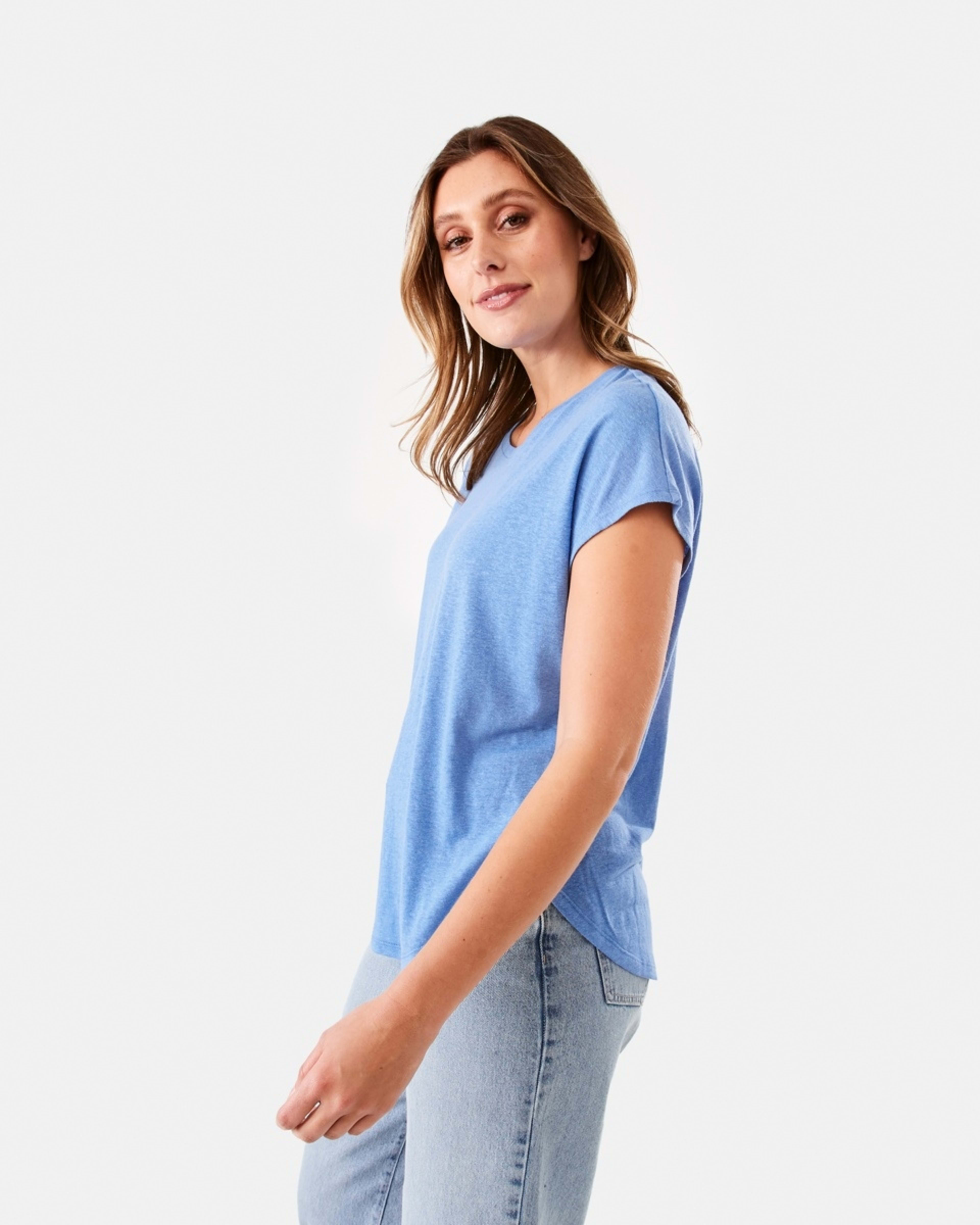 2 Linen Blend Extended Sleeve Tee Blu Marine, 2 of 6