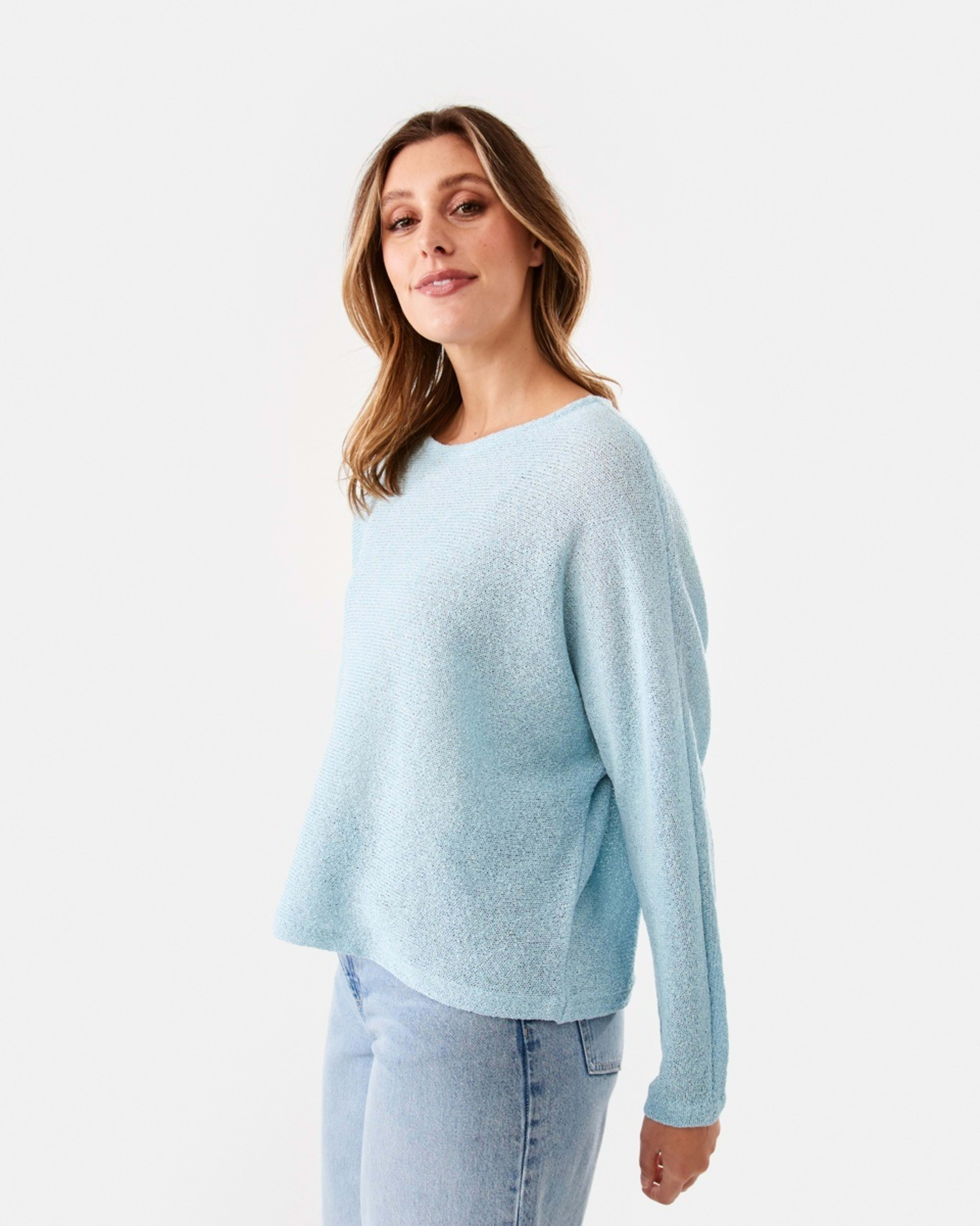2 Open Knit Batwing Sleeve Jumper Dream Blue, 2 of 6