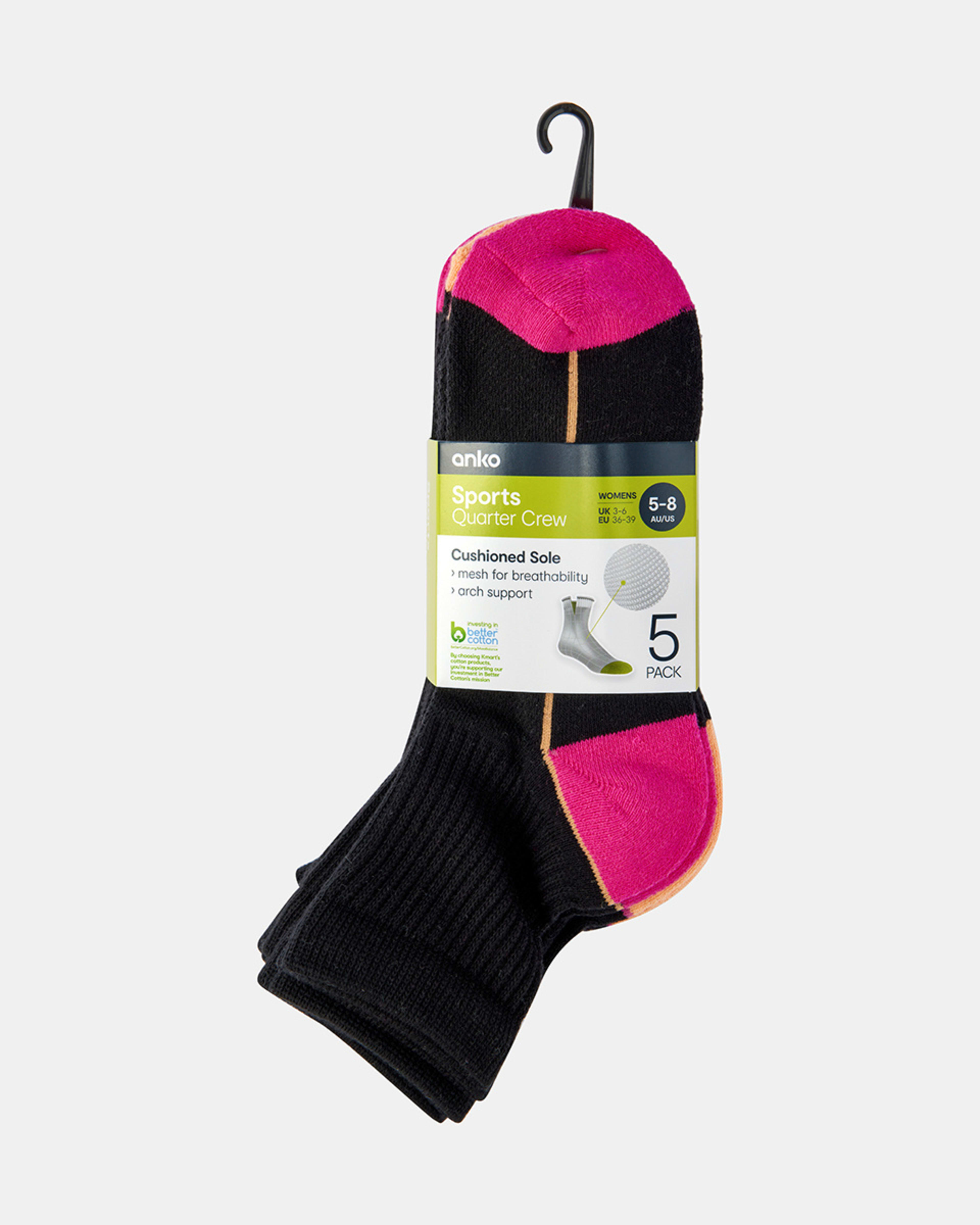 3 5 Pack  Active Terry Quarter Crew Socks BLACK, ORANGE, PINK, 3 of 3