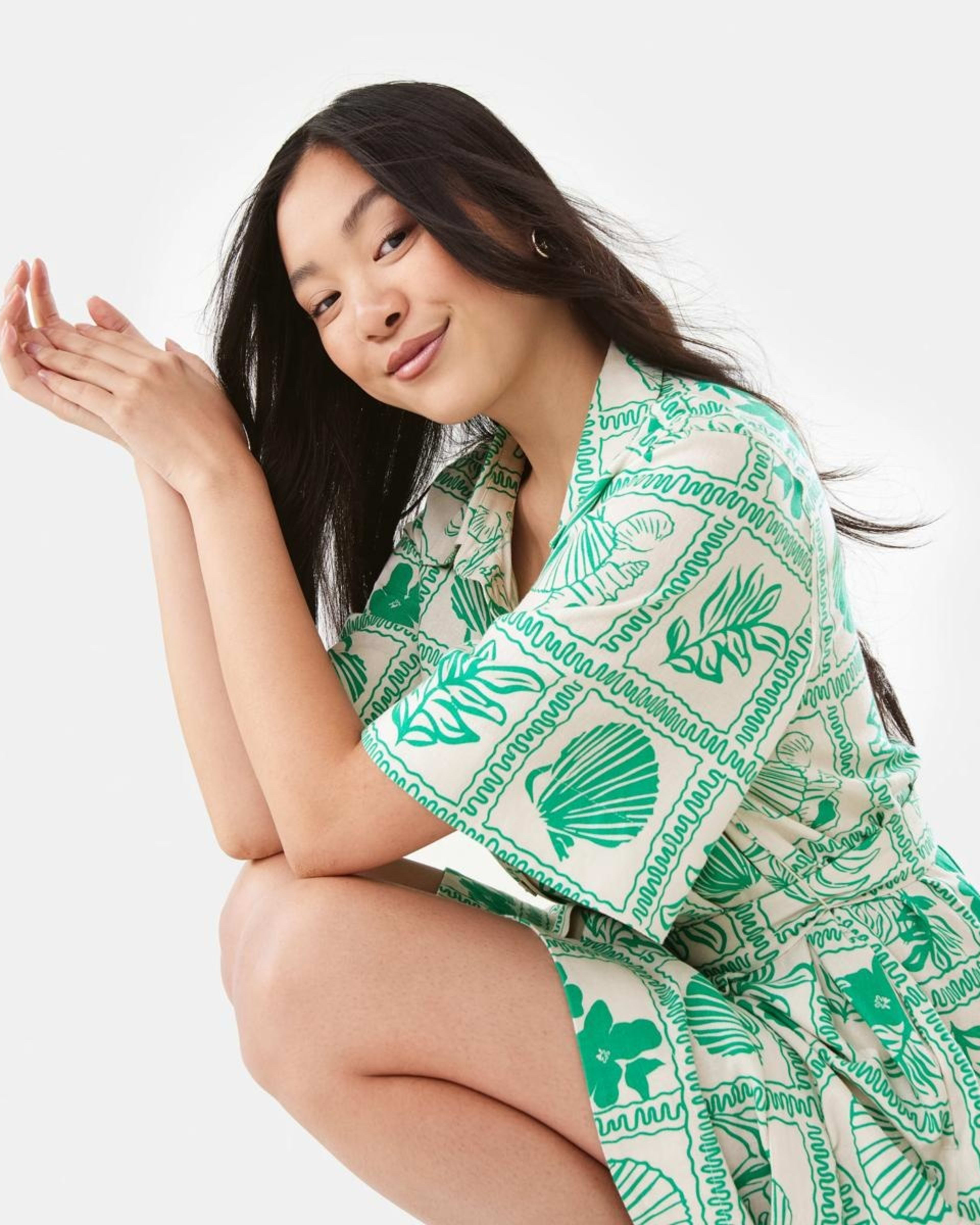 10 Short Sleeve Belted Mini Shirt Dress SHELL GEO SIMPLY GREEN, 10 of 11
