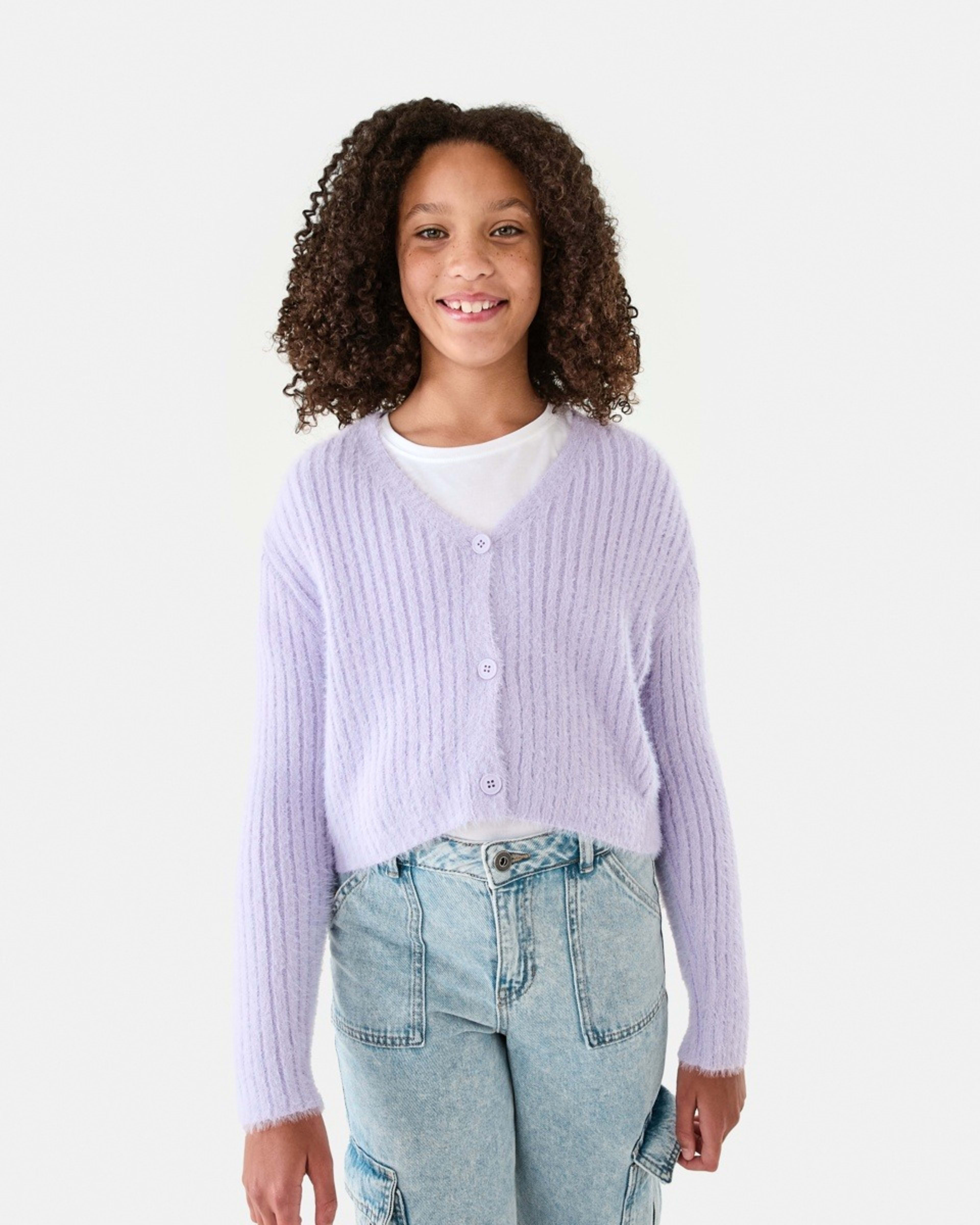 1 Crop Rib Cardigan Pst Purple, 1 of 9