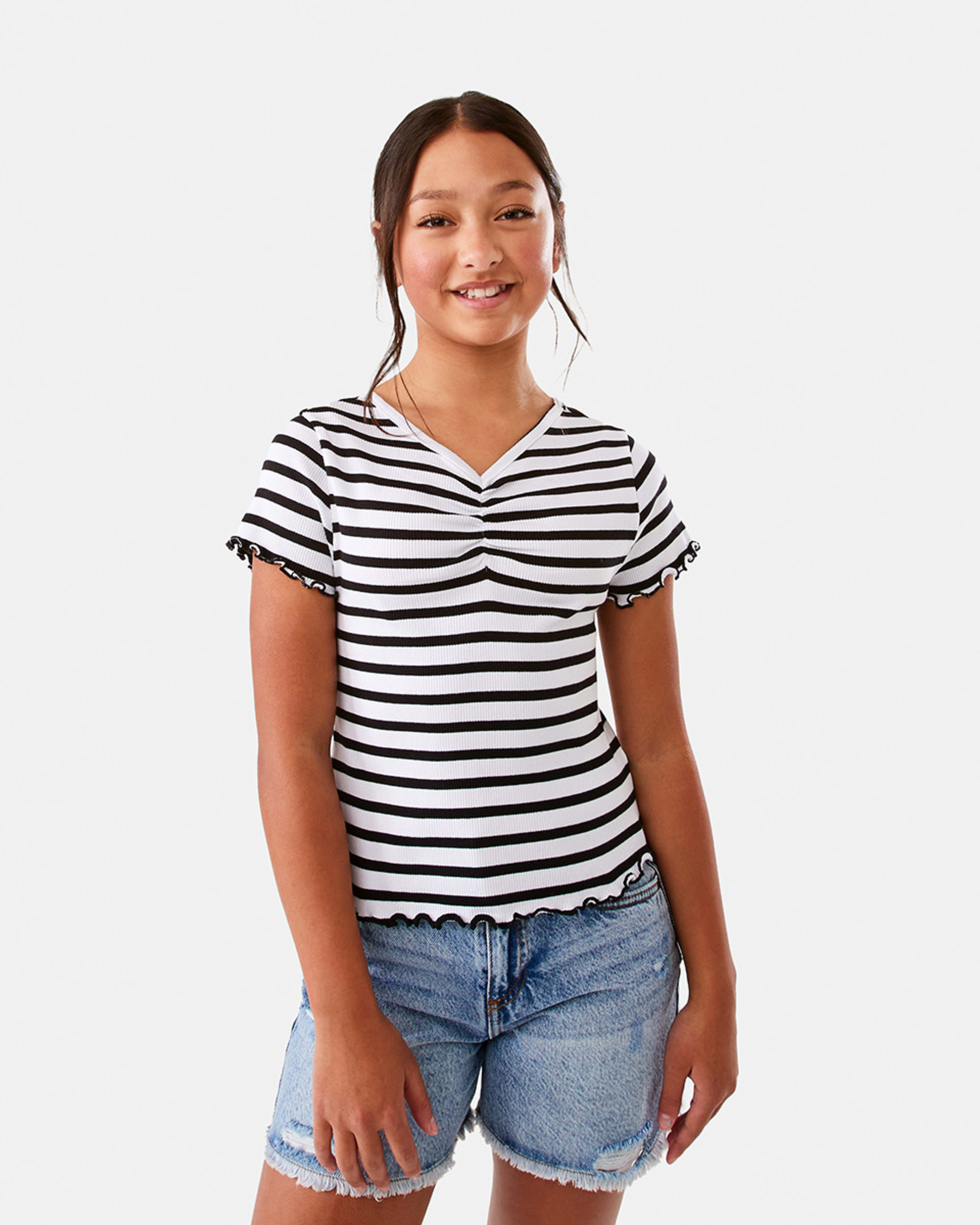 1 Ruched V-Neck Top Blk Stripe, 1 of 10