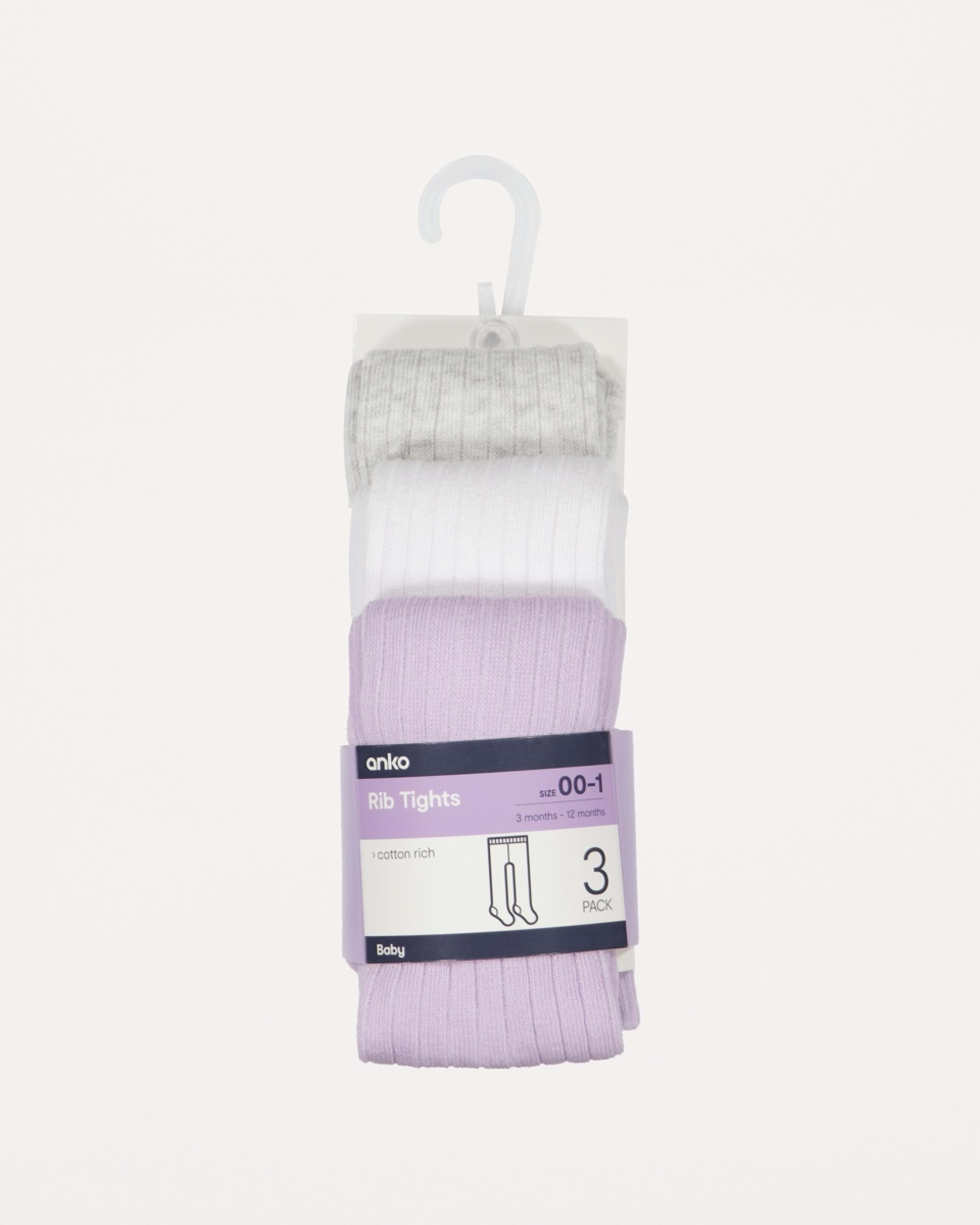 3 3 Pack Rib Tights Pur Rib, 3 of 3