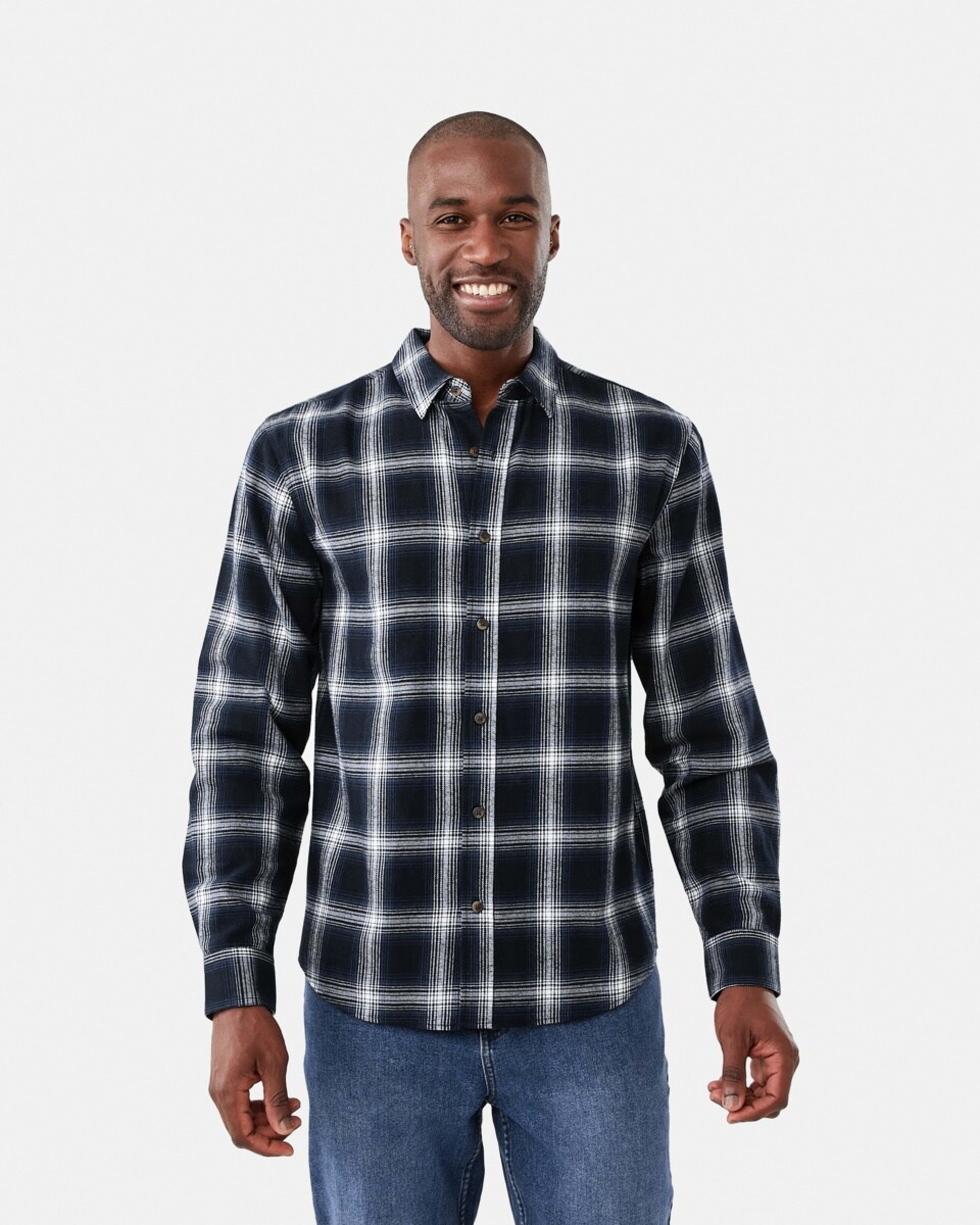 1 Long Sleeve Brushed Check Shirt Blu Check, 1 of 6