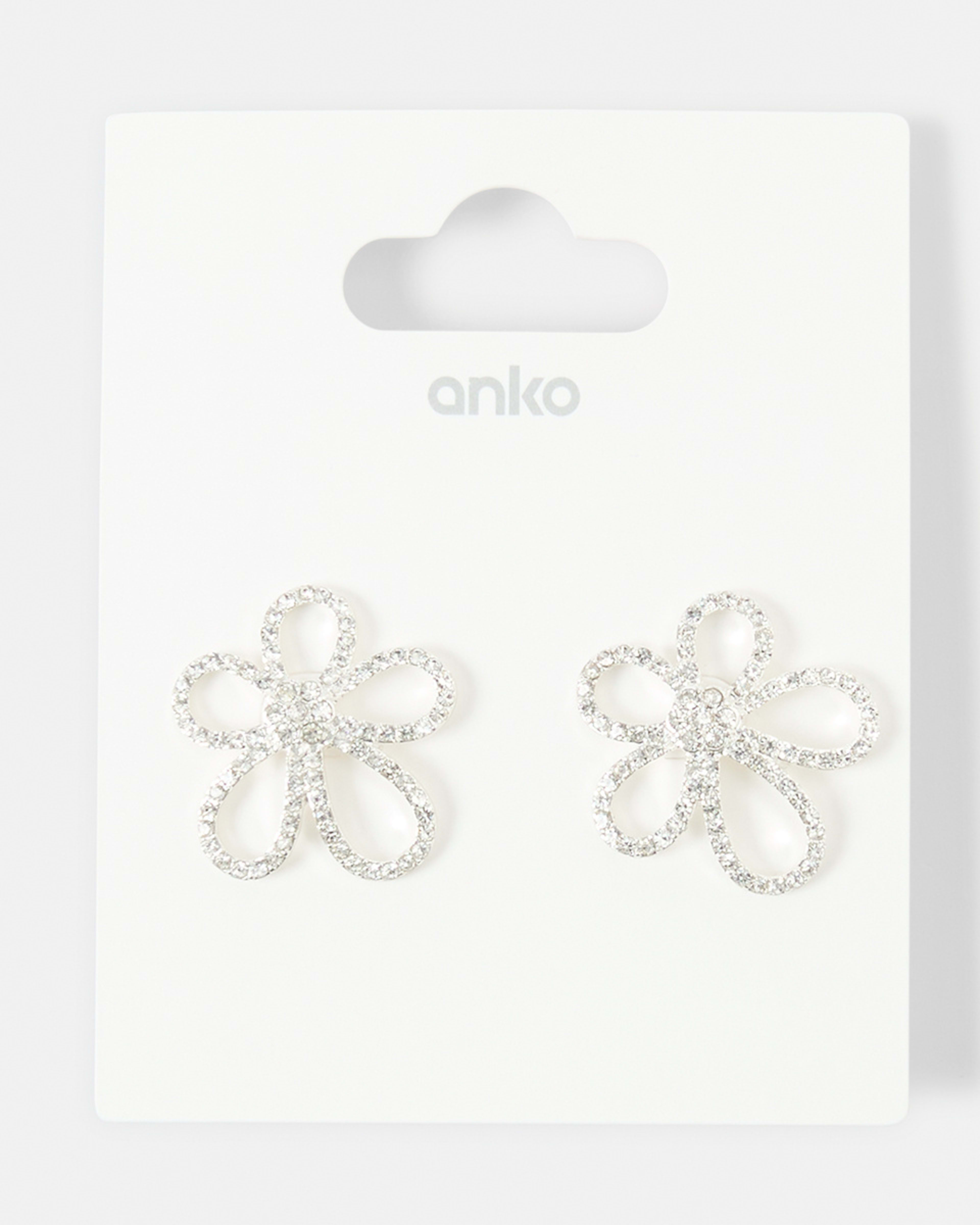 5 Diamante Flower Stud Earrings - Silver Tone Silver, 5 of 5