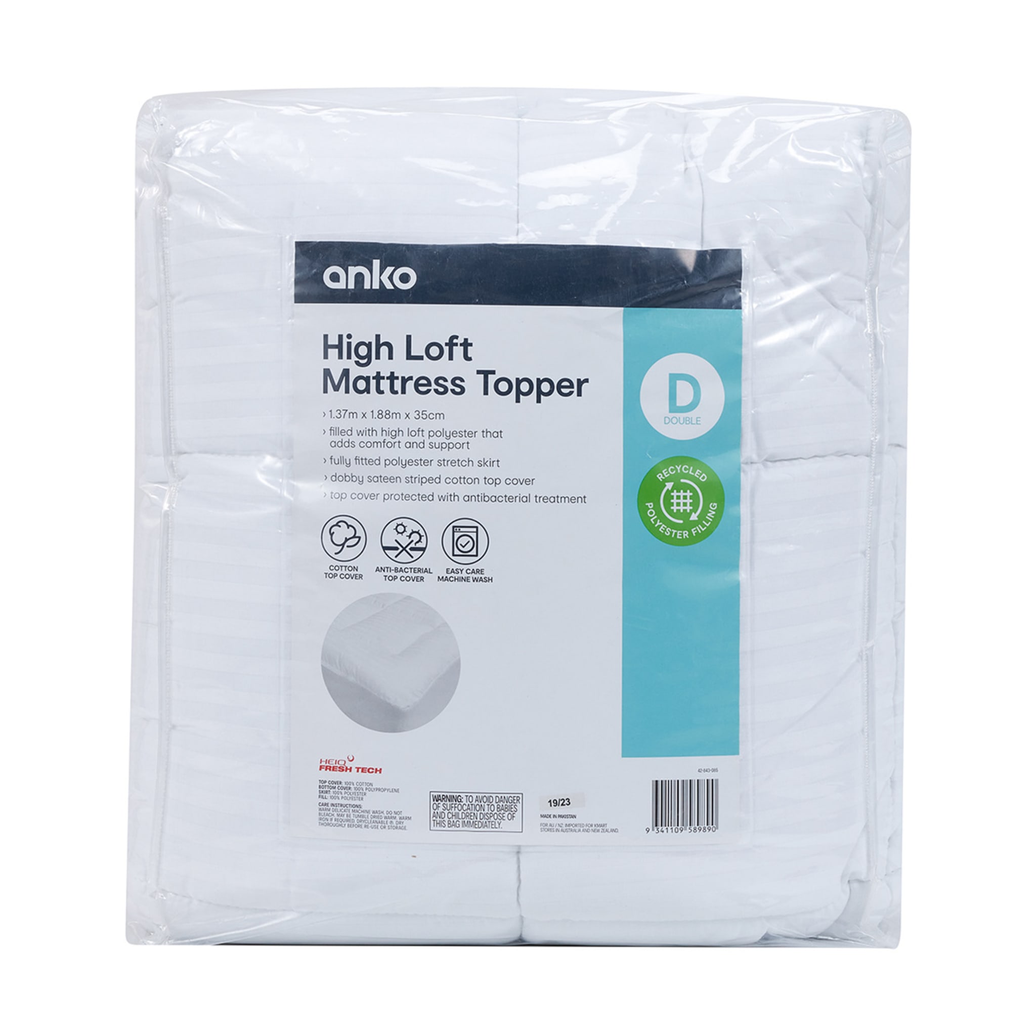 High Loft Mattress Topper Double Bed, White Kmart