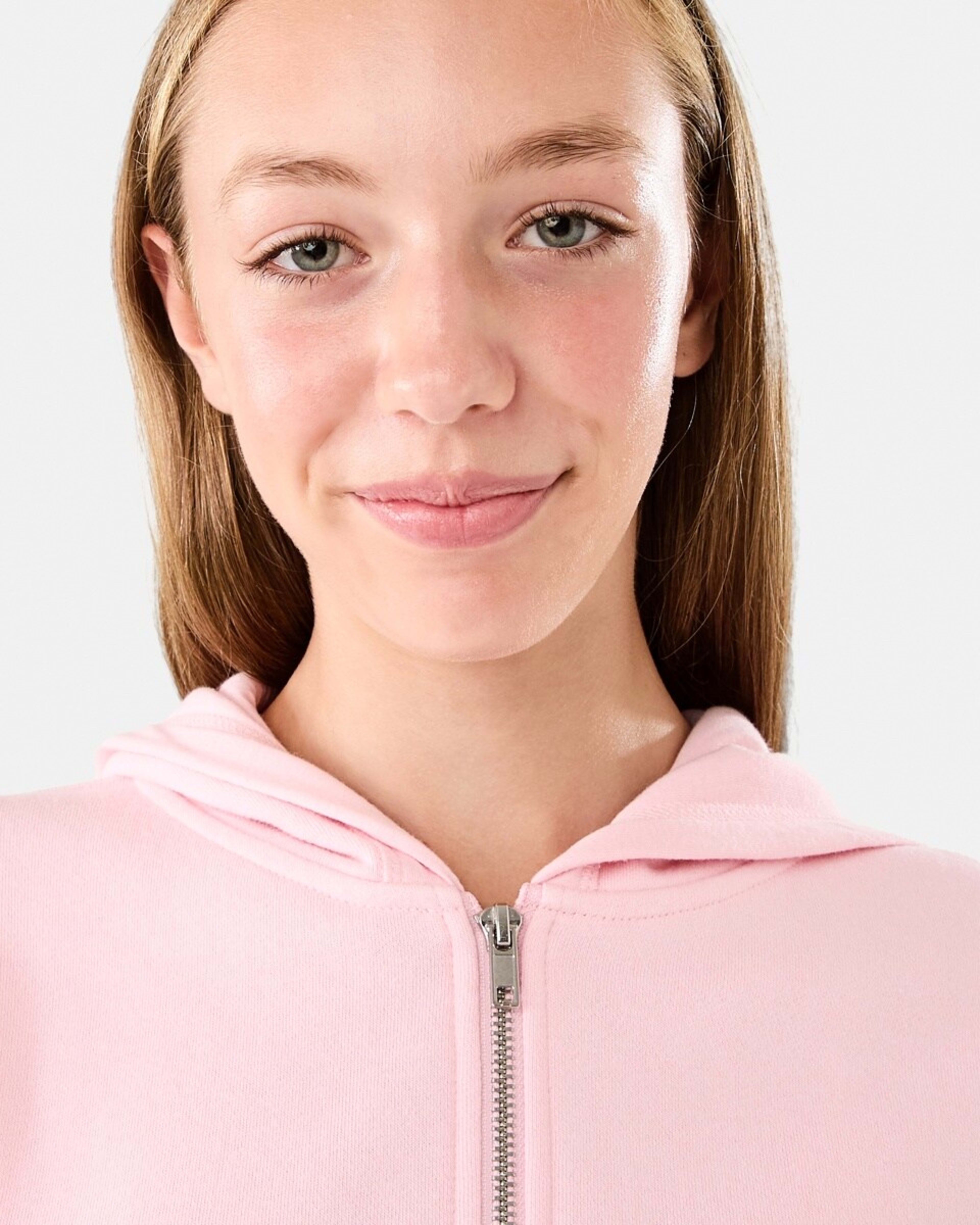 3 Cropped Zip Through Hoodie Pearl Pink, 3 of 10