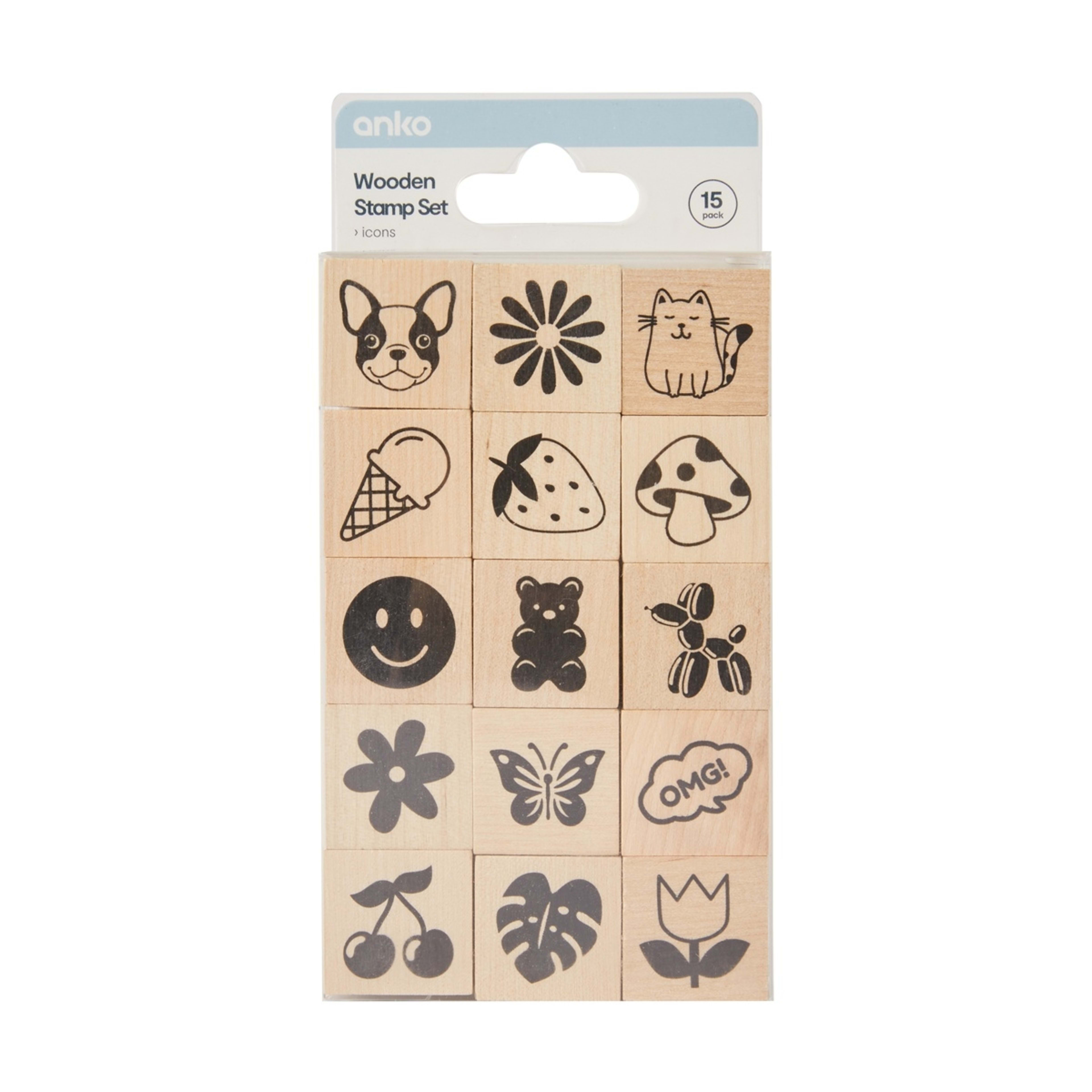 1 15 Pack Wooden Stamp Set, 1 of 2