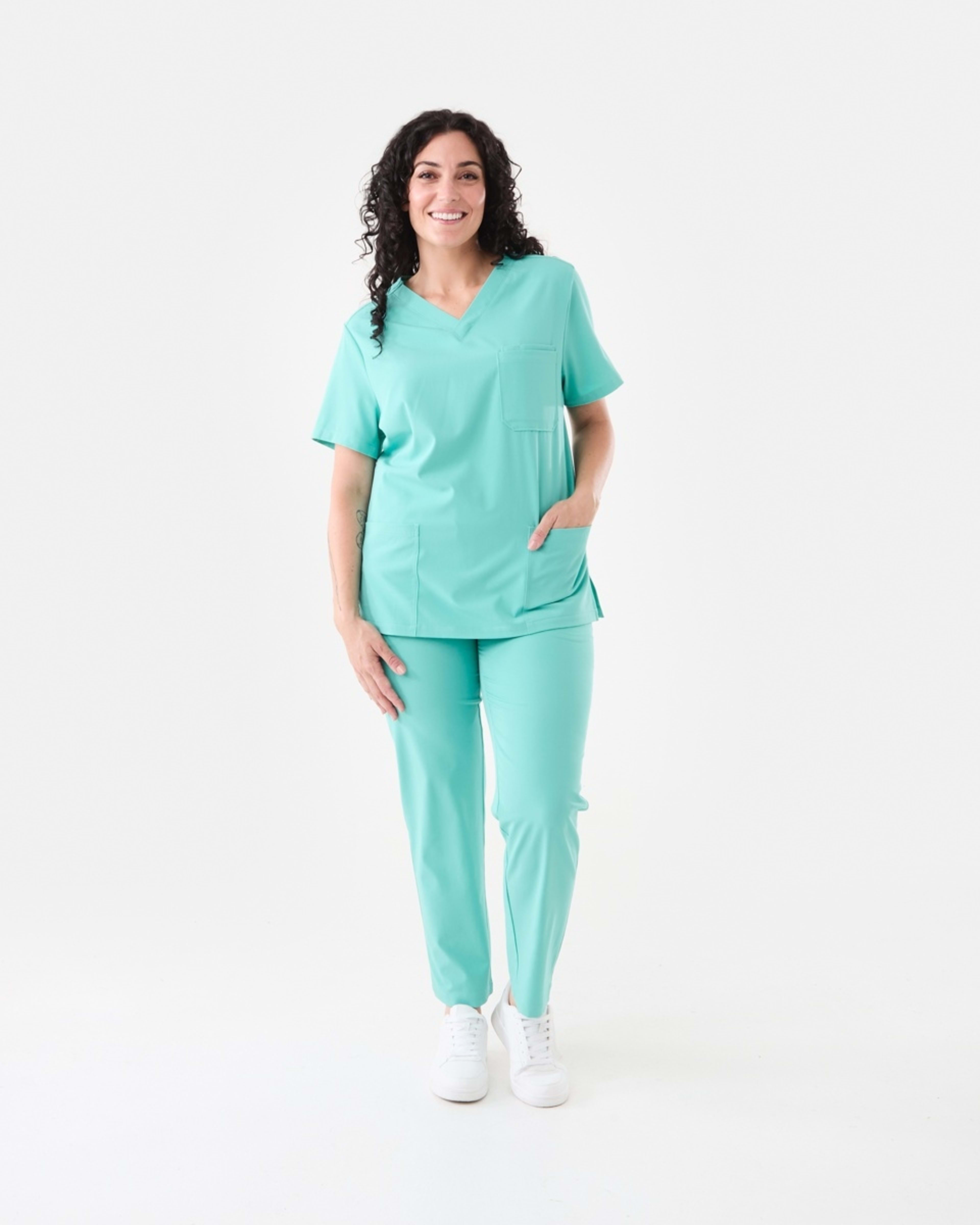 9 Work Short Sleeve Scrub Top Blue Turquoise, 9 of 10