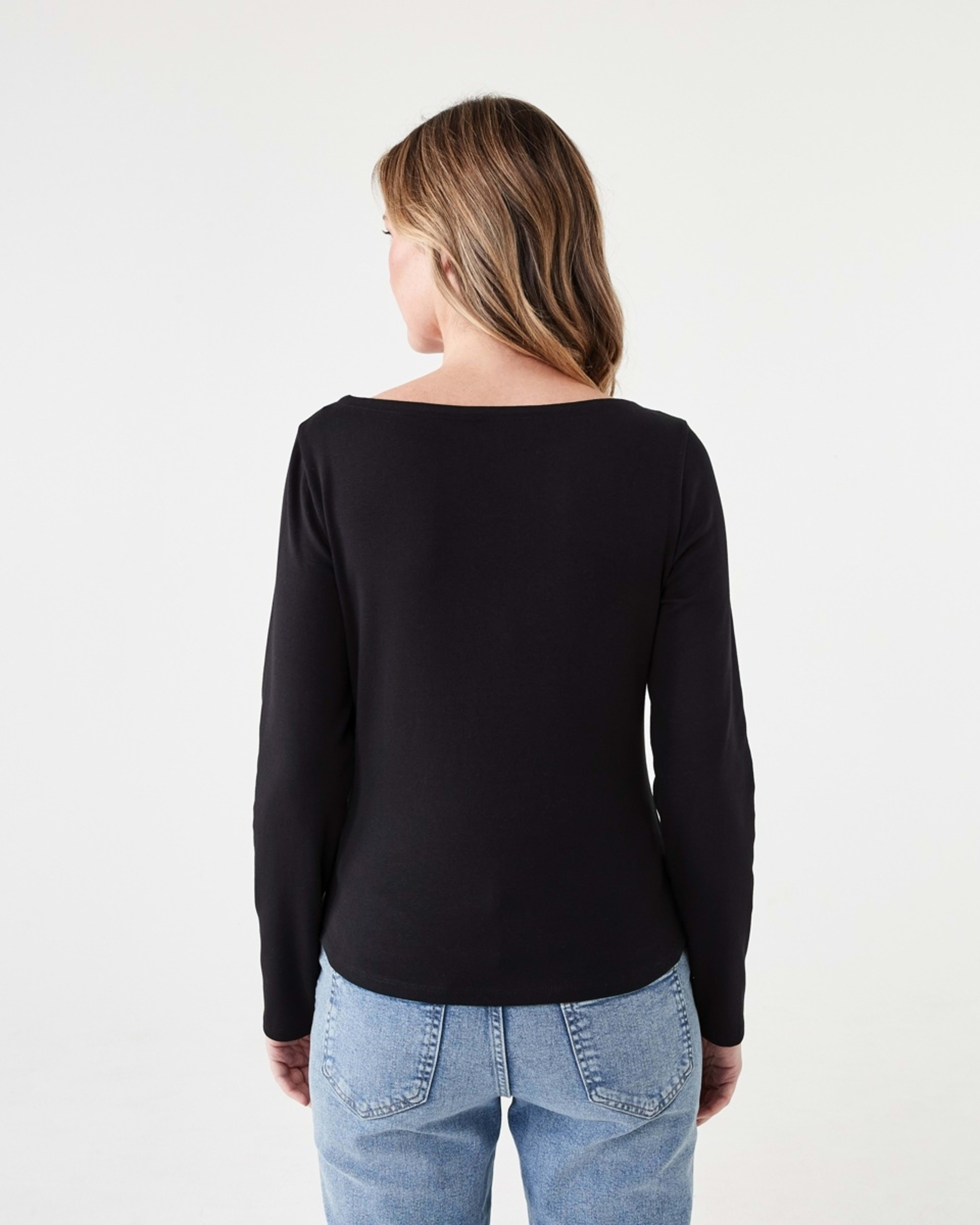 3 Long Sleeve Modal Boat Neck Top BLACK, 3 of 5