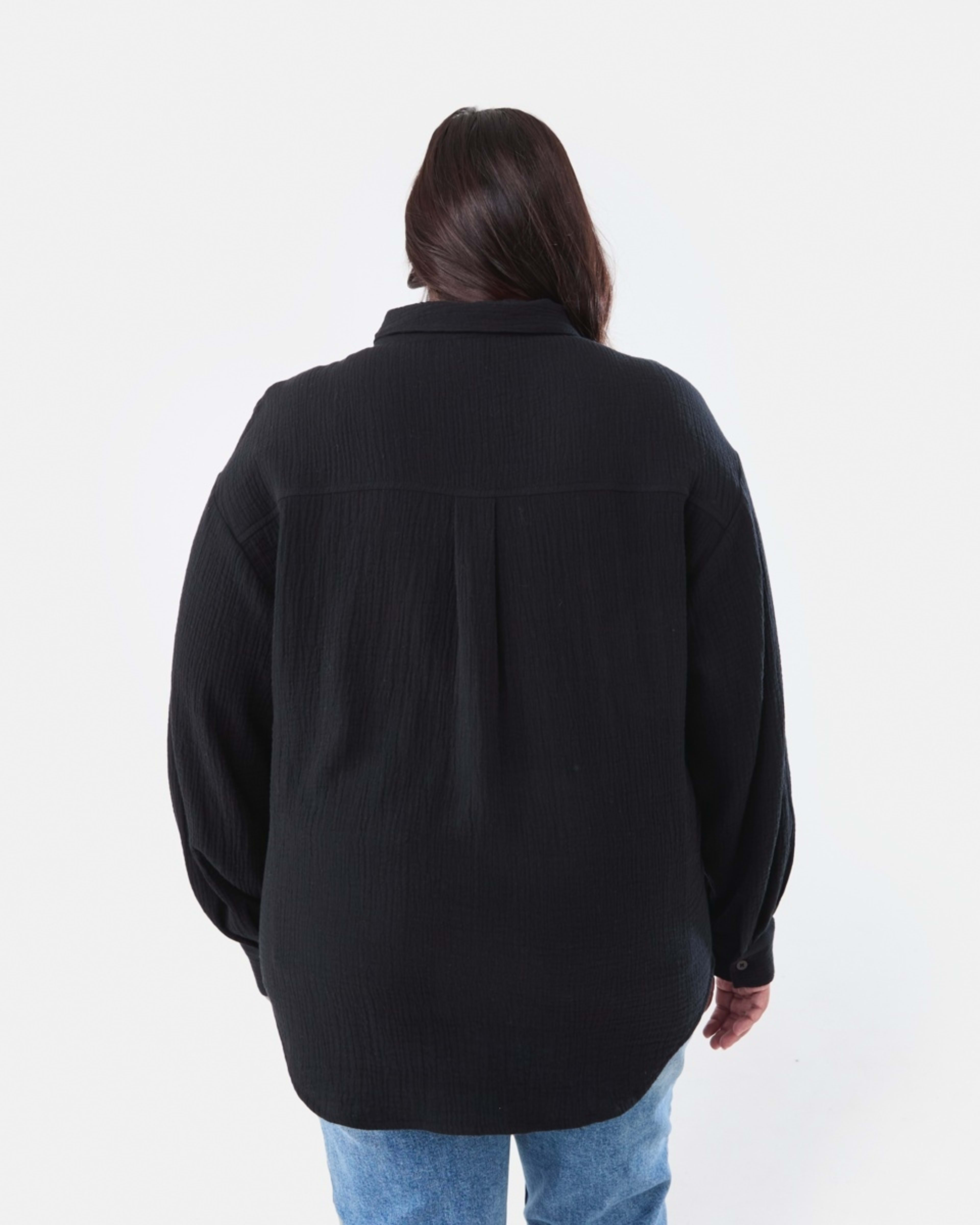 3 Curve Long Sleeve Double Cloth Shirt BLACK, 3 of 5