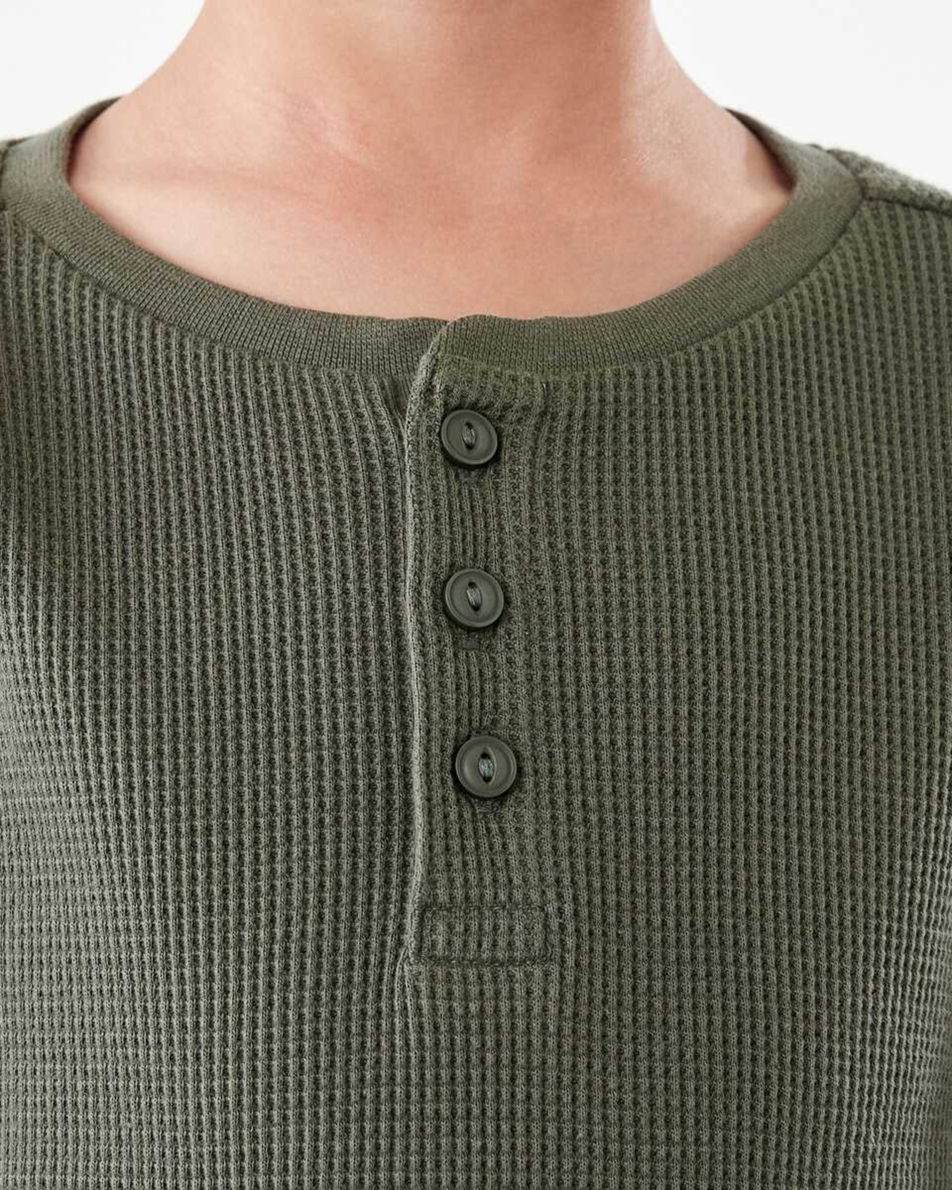 4 Waffle Henley Long Sleeve T-shirt Army Canvas, 4 of 8