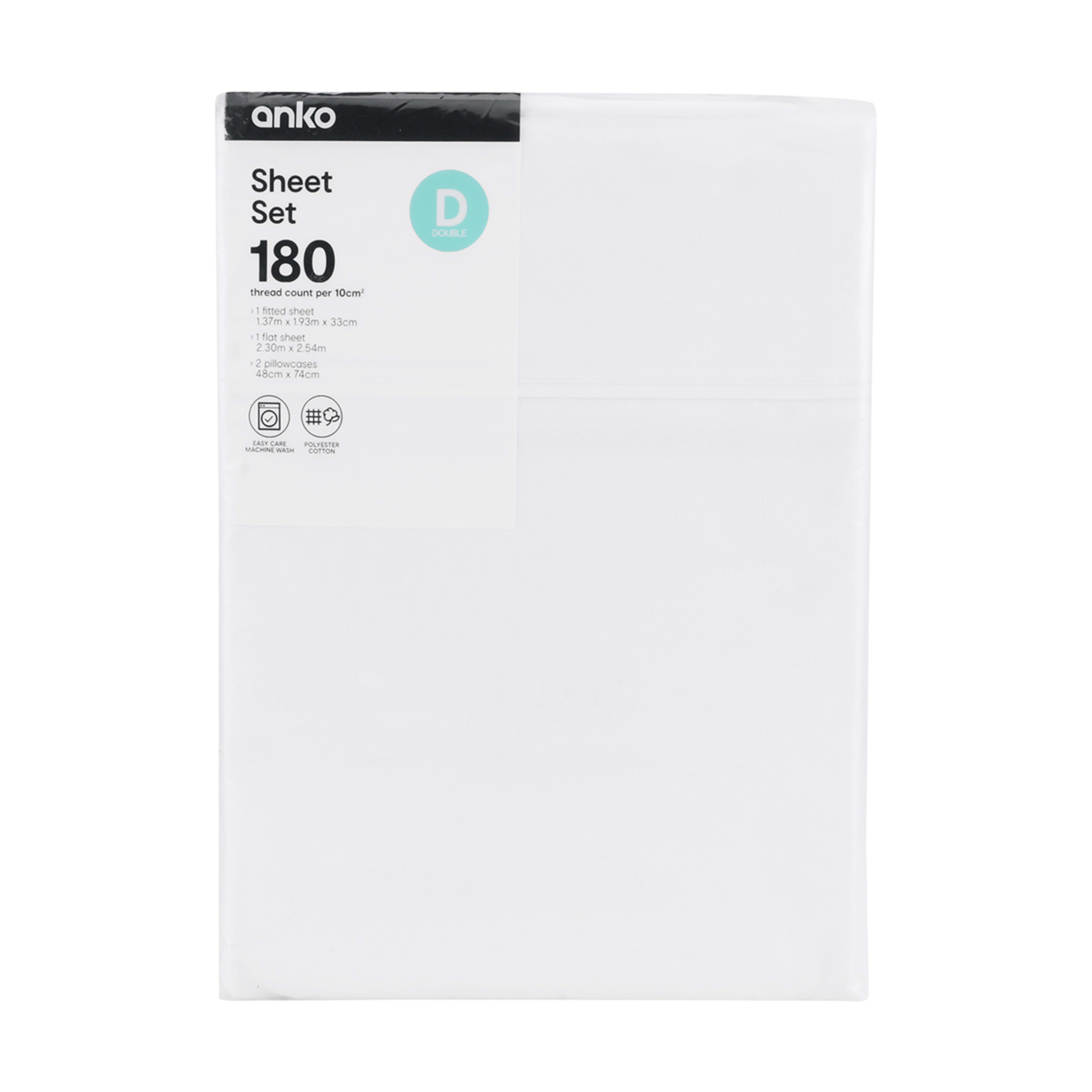 180 Thread Count Sheet Set Double Bed, White Kmart