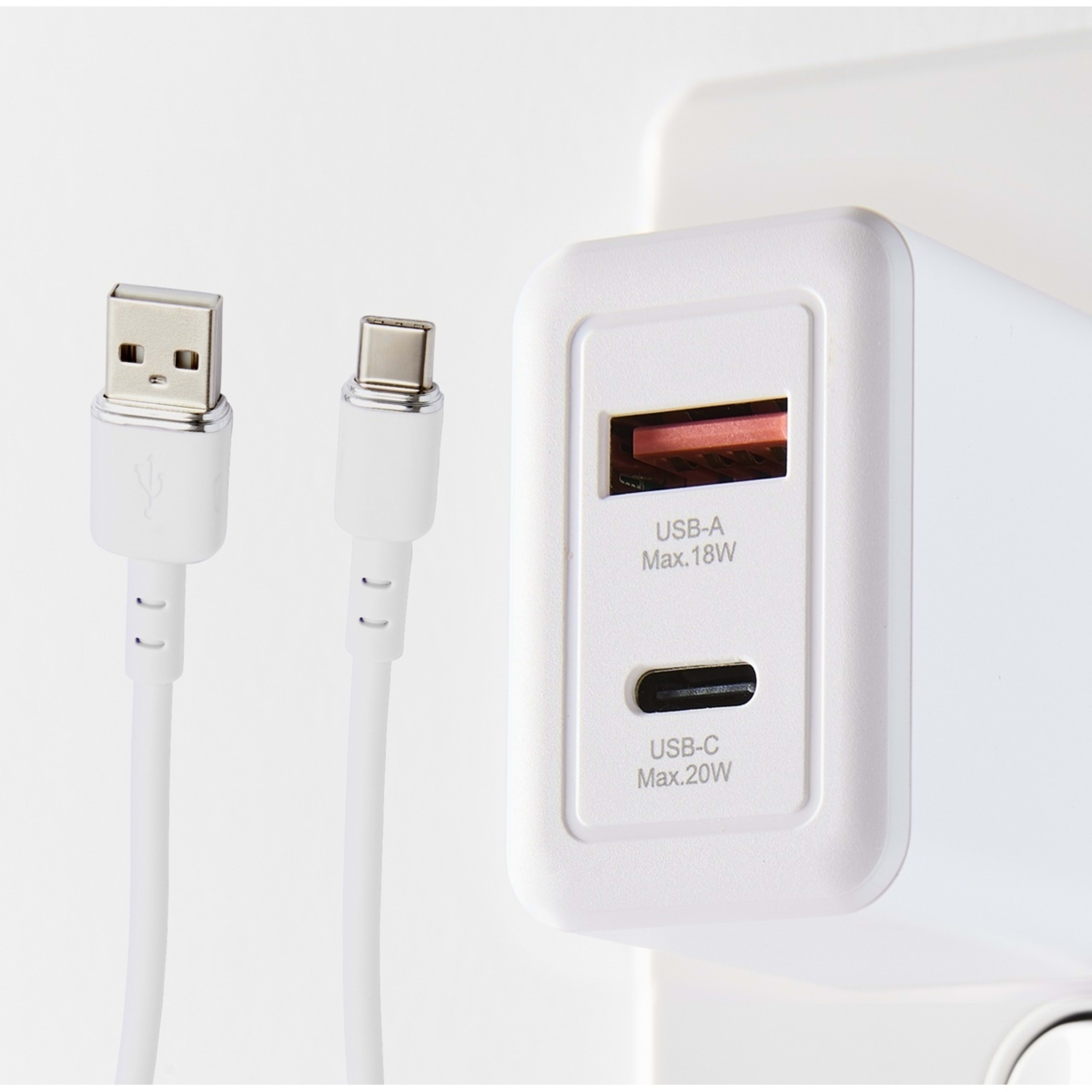 7 Wall USB Charger with USB-A to USB-C - White, 7 of 7