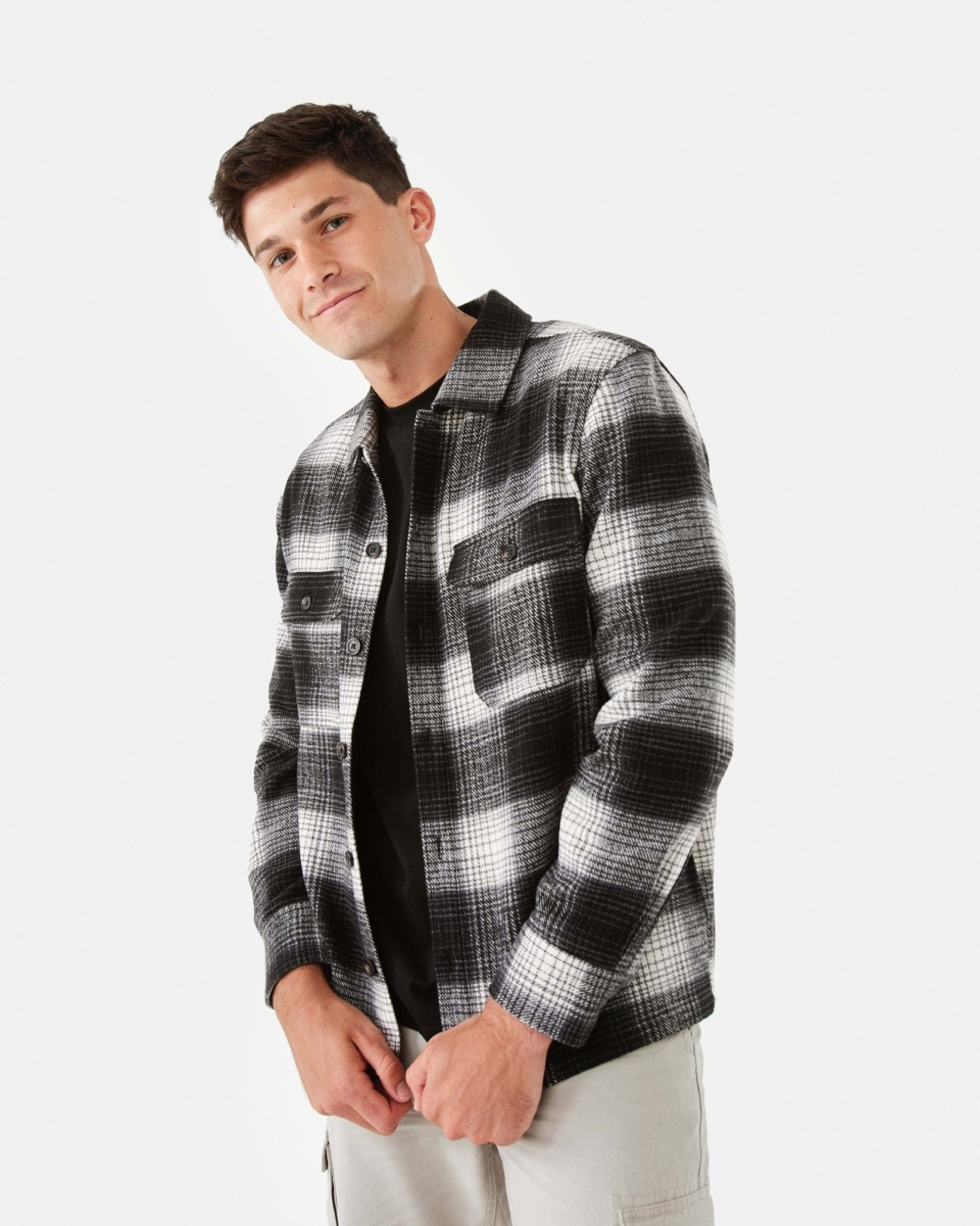 1 Long Sleeve Check Overshirt Blk Check, 1 of 8