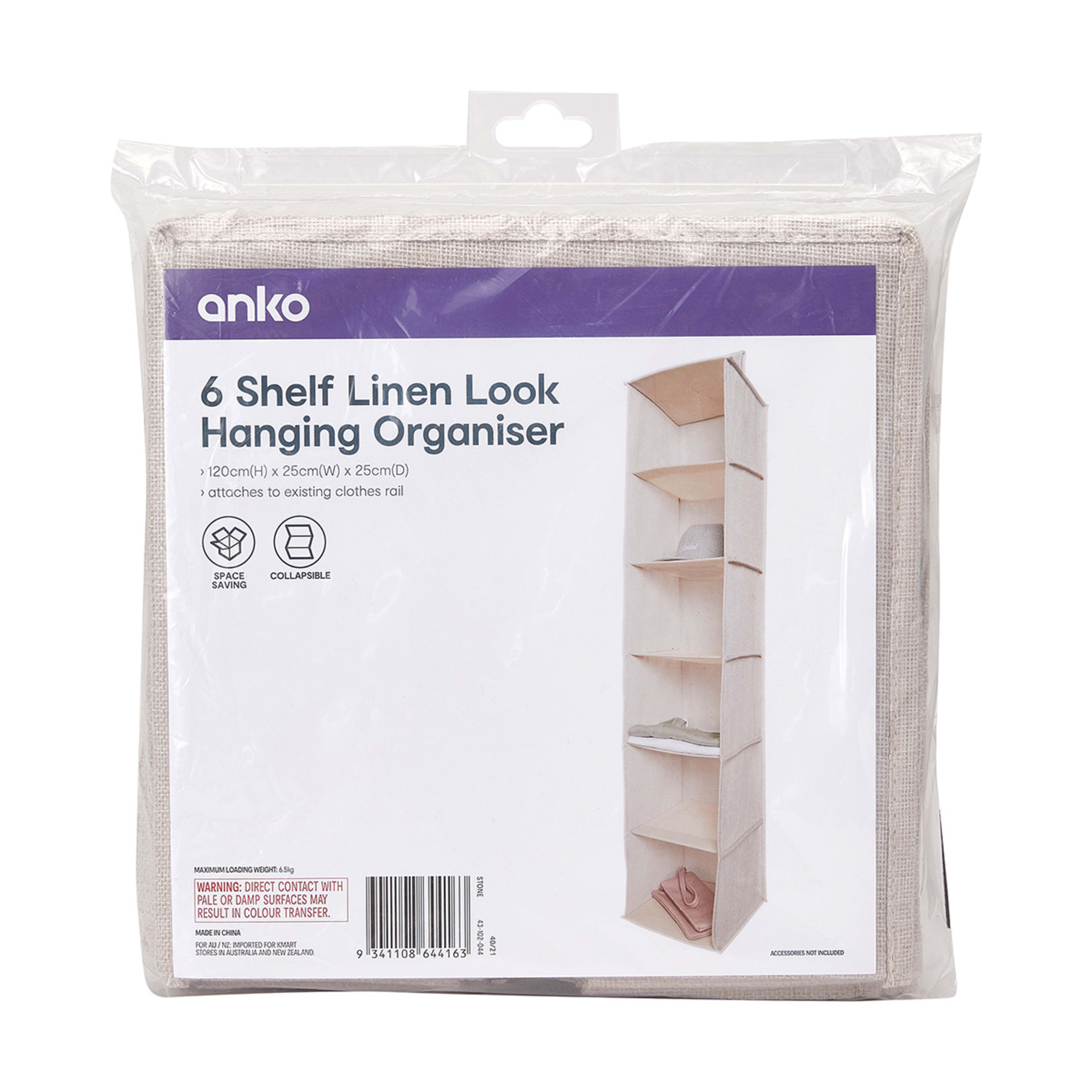 6 Shelf Linen Look Hanging Organiser Kmart