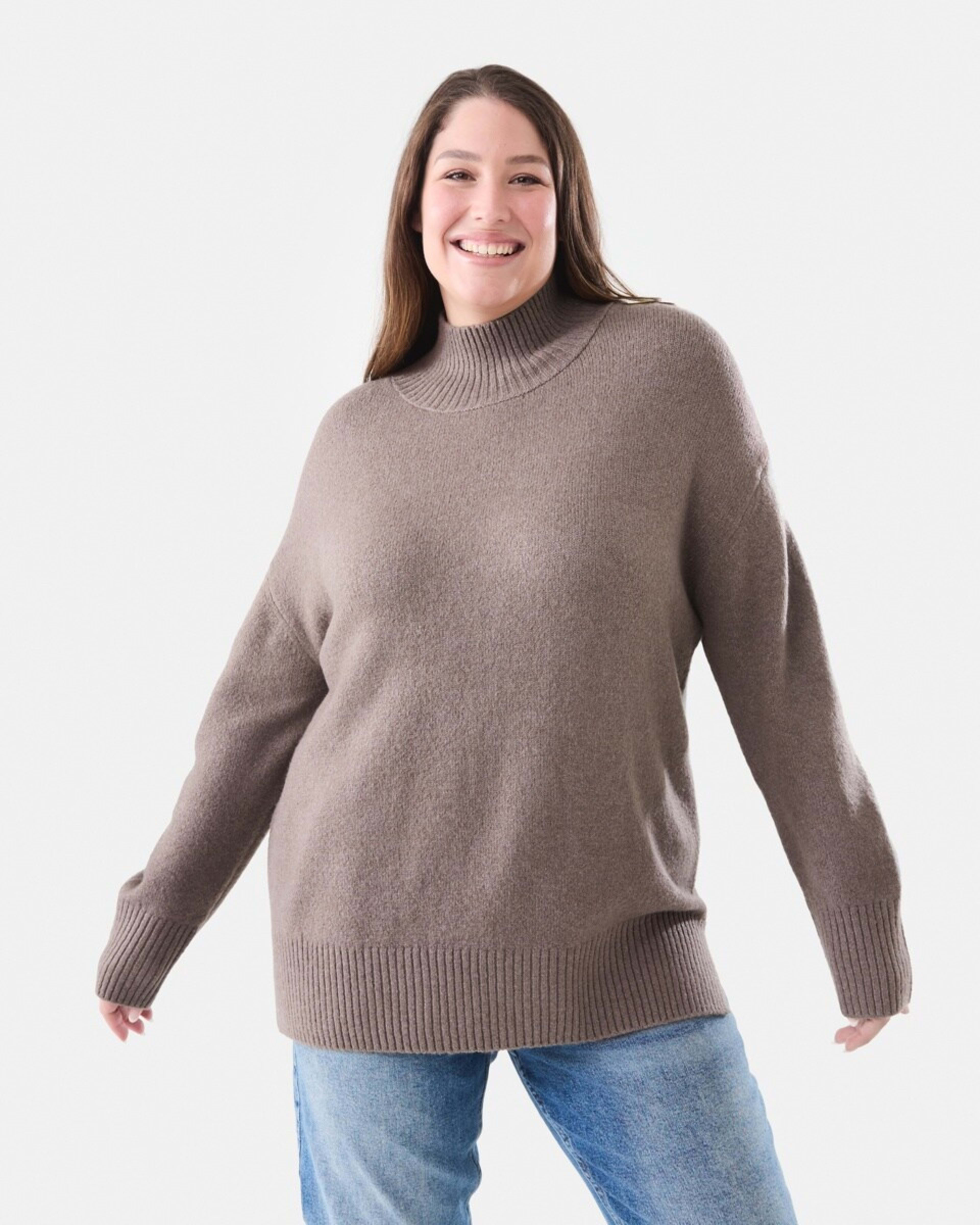 1 Curve Funnel Neck Jumper Taupe Mrl