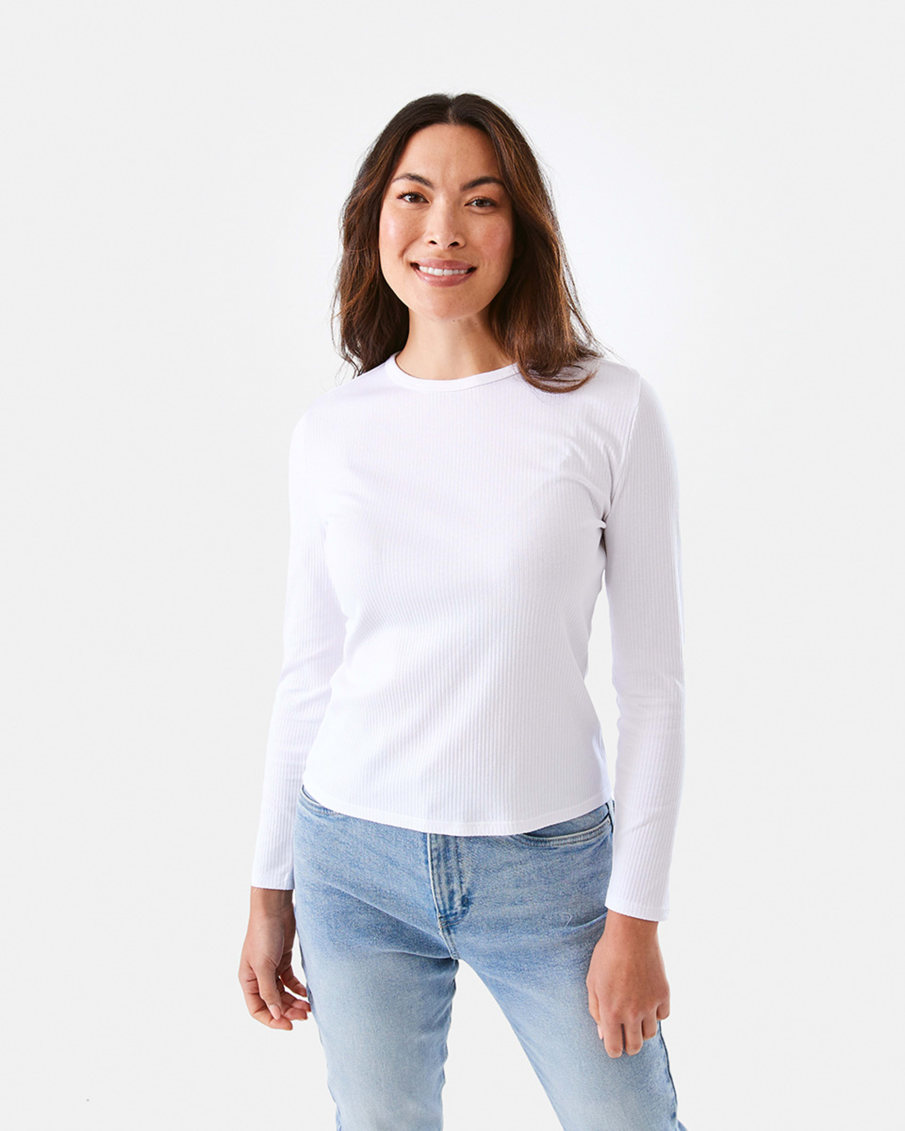1 Long Sleeve Rib Crew Neck T-shirt White, 1 of 5
