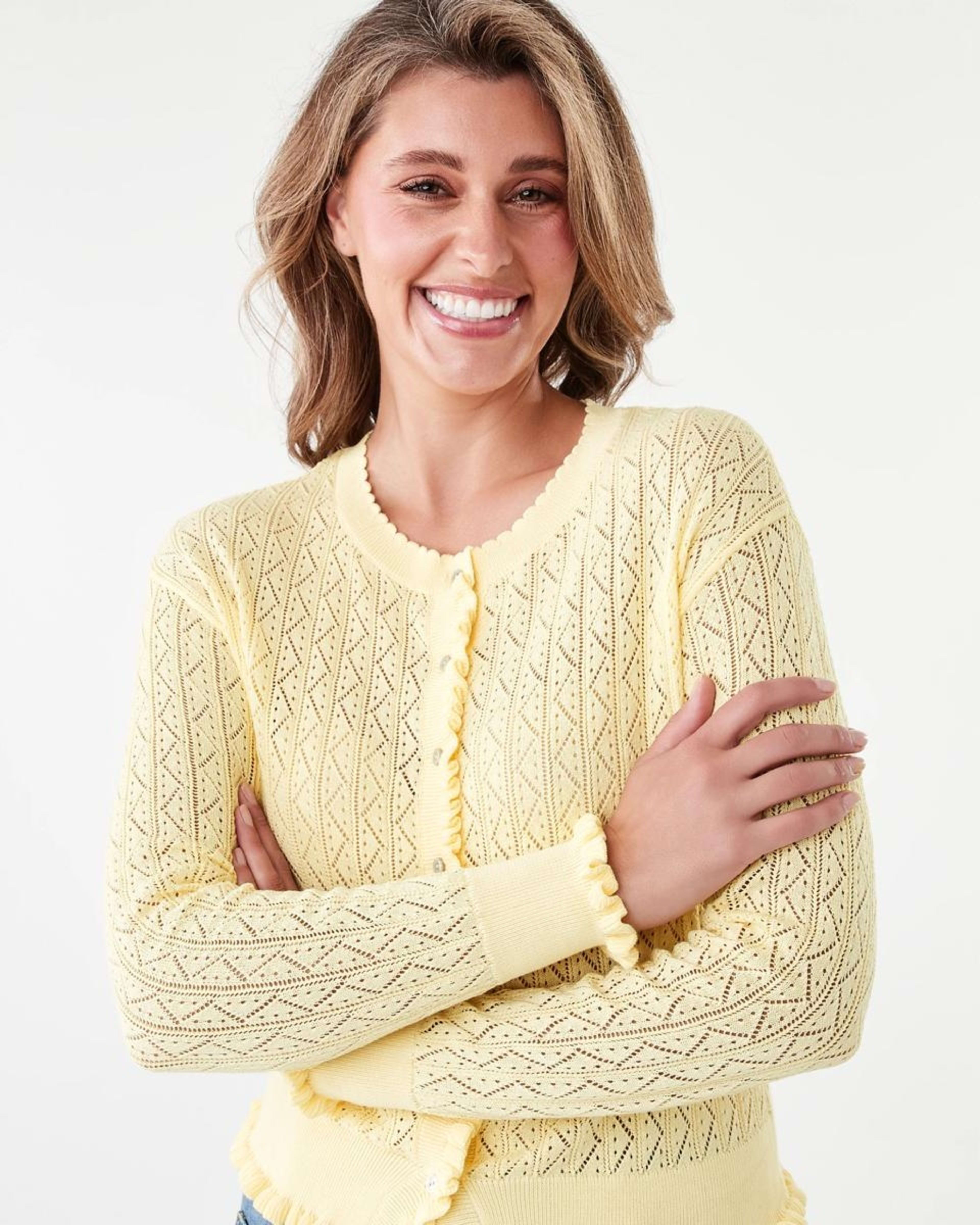 4 Pointelle Cardigan Fln Yellow, 4 of 8