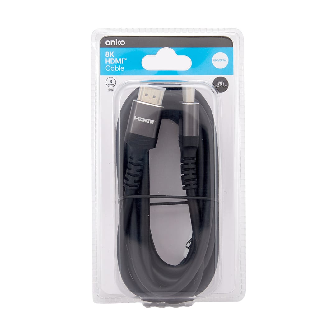 8K HDMI Cable 3m, Grey Kmart