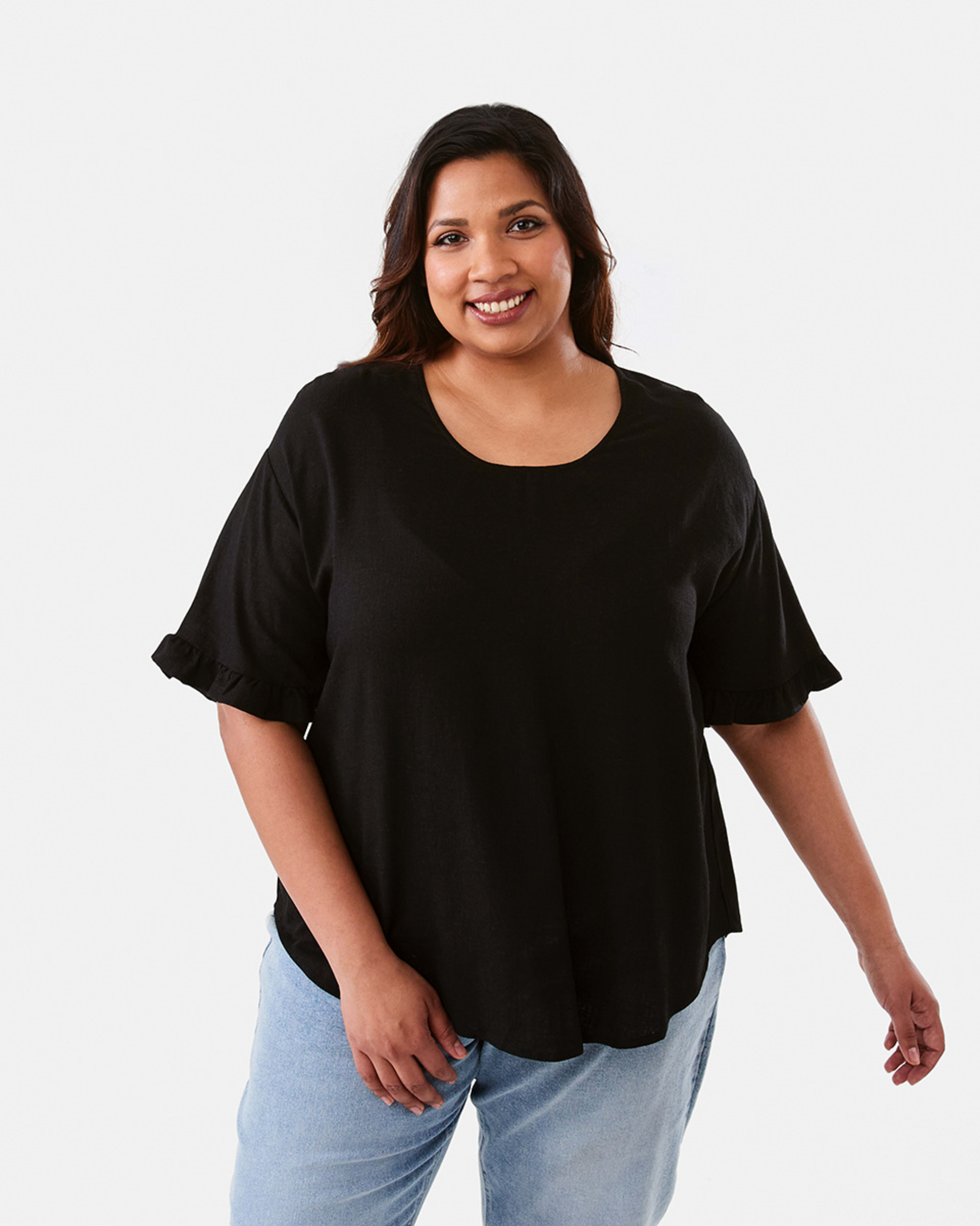 1 Curve Short Sleeve Button Back Top Black, 1 of 7