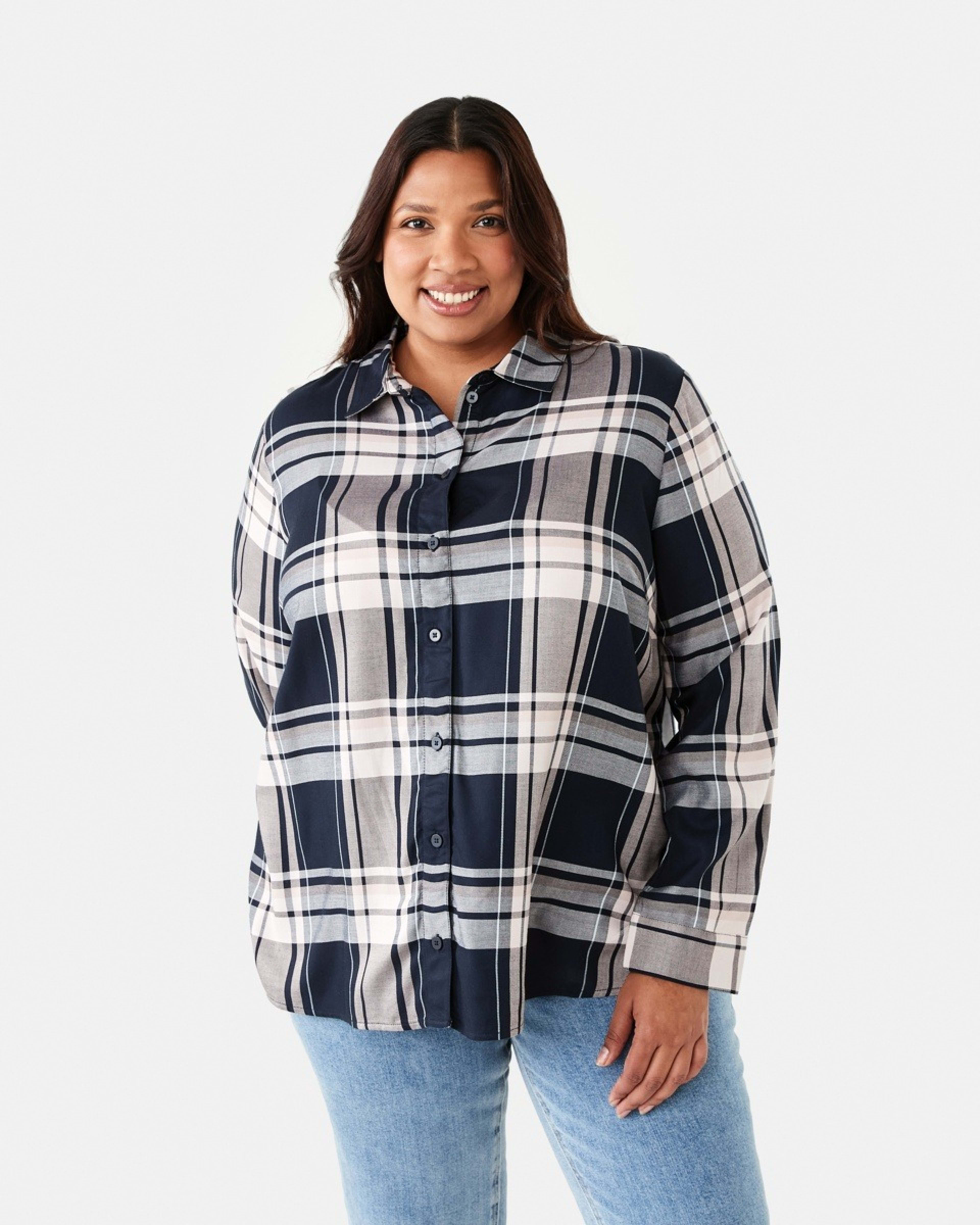 1 Curve Long Sleeve Check Shirt Navy Check Sky Captain, 1 of 6