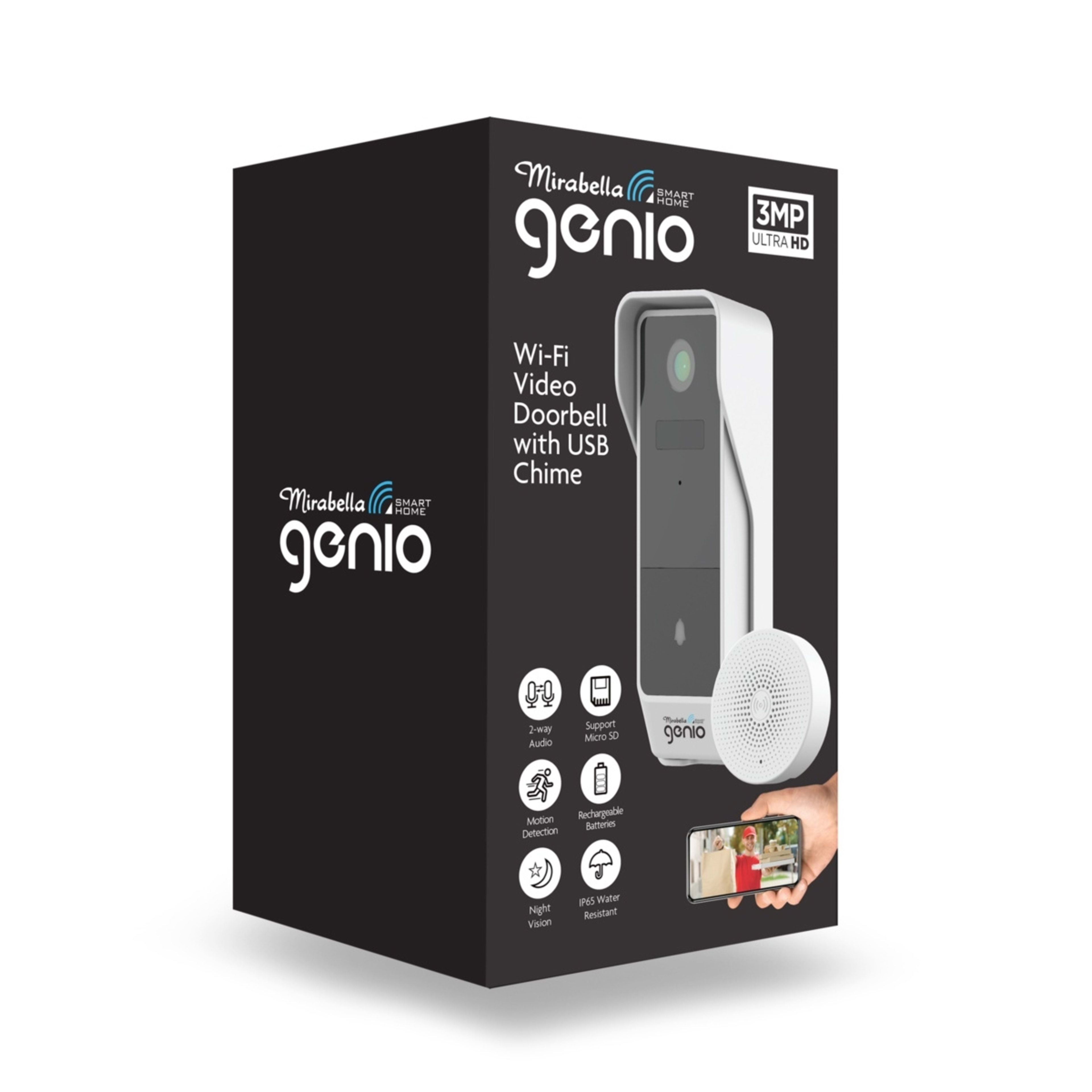 2 Mirabella Genio Wi-Fi 3MP Battery Doorbell with USB Chime, 2 of 3