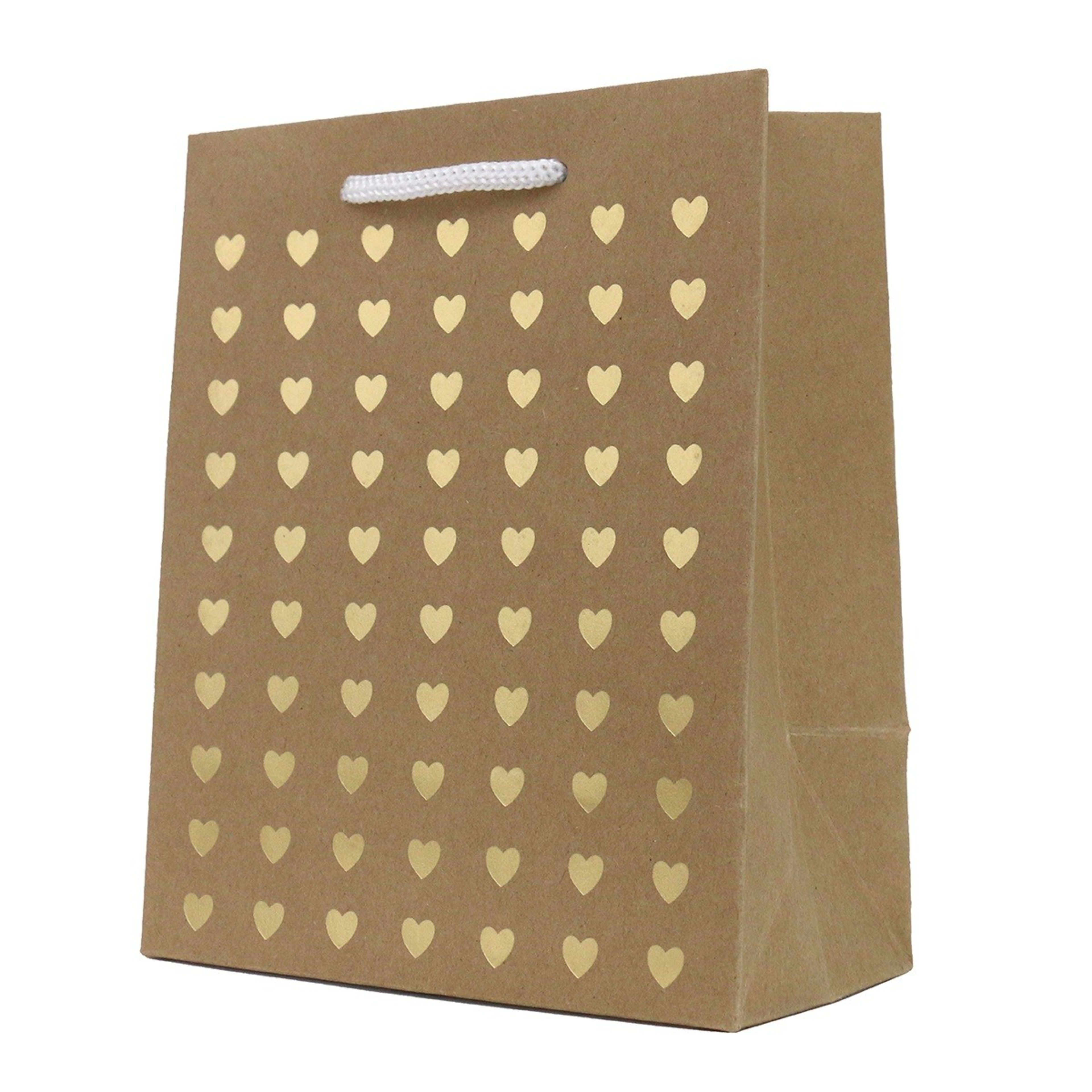 1 Hallmark Small Gift Bag - Kraft and Gold Hearts, 1 of 3