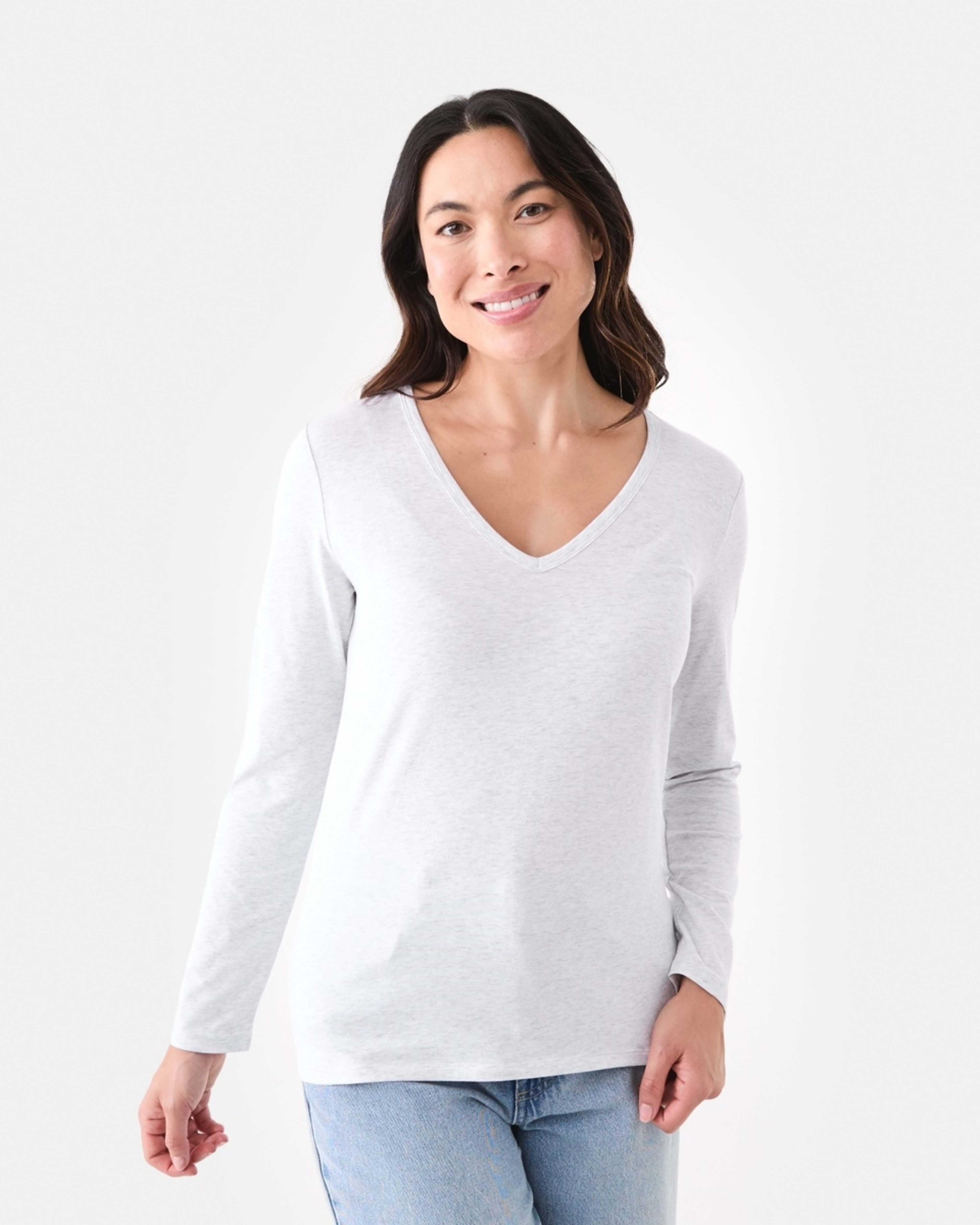 1 Long Sleeve Stretch V-Neck T-shirt Wht Marle, 1 of 5