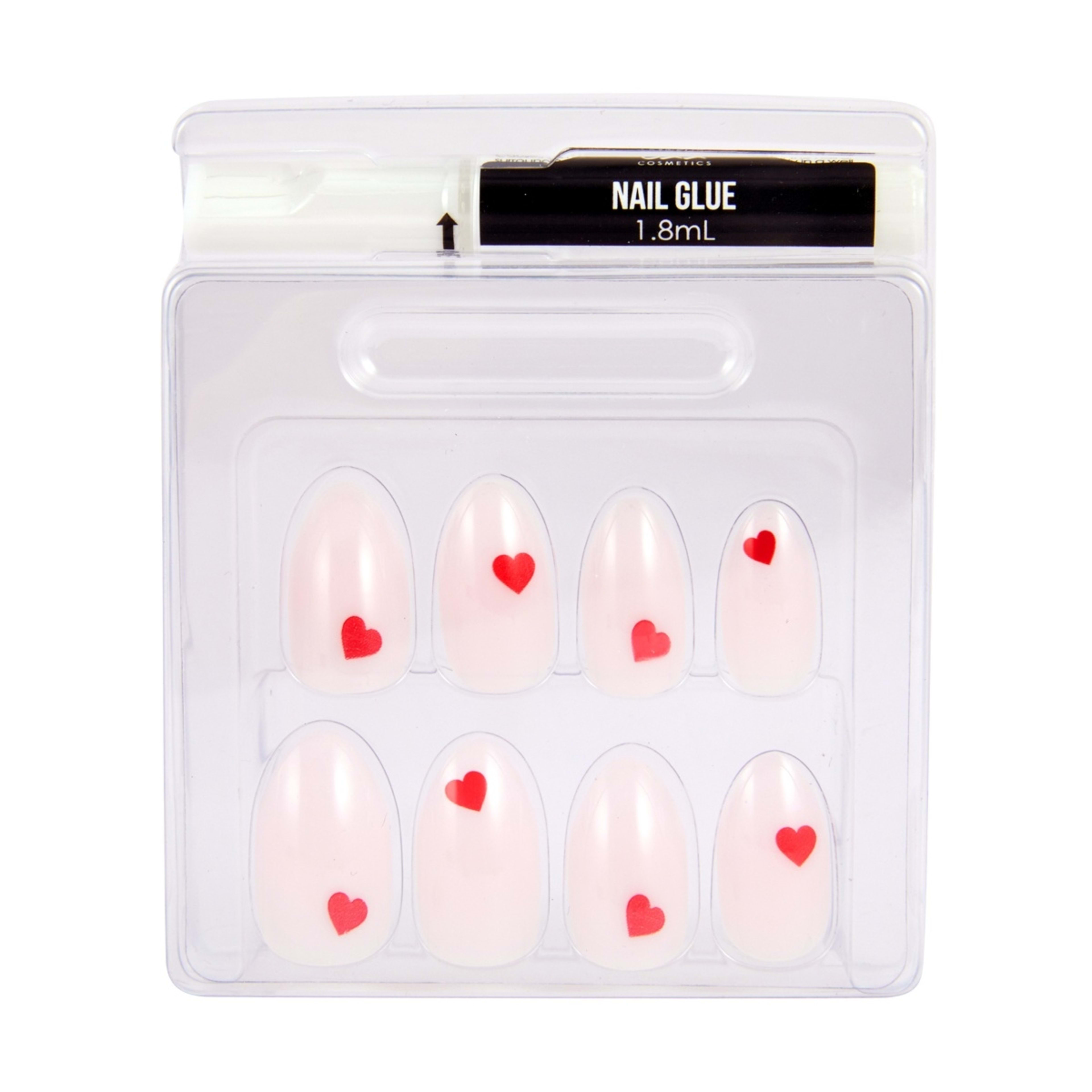 3 OXX Cosmetics 24 Pack Artificial Nails with Adhesive - Almond Shape, Milky White Hearts, 3 of 5