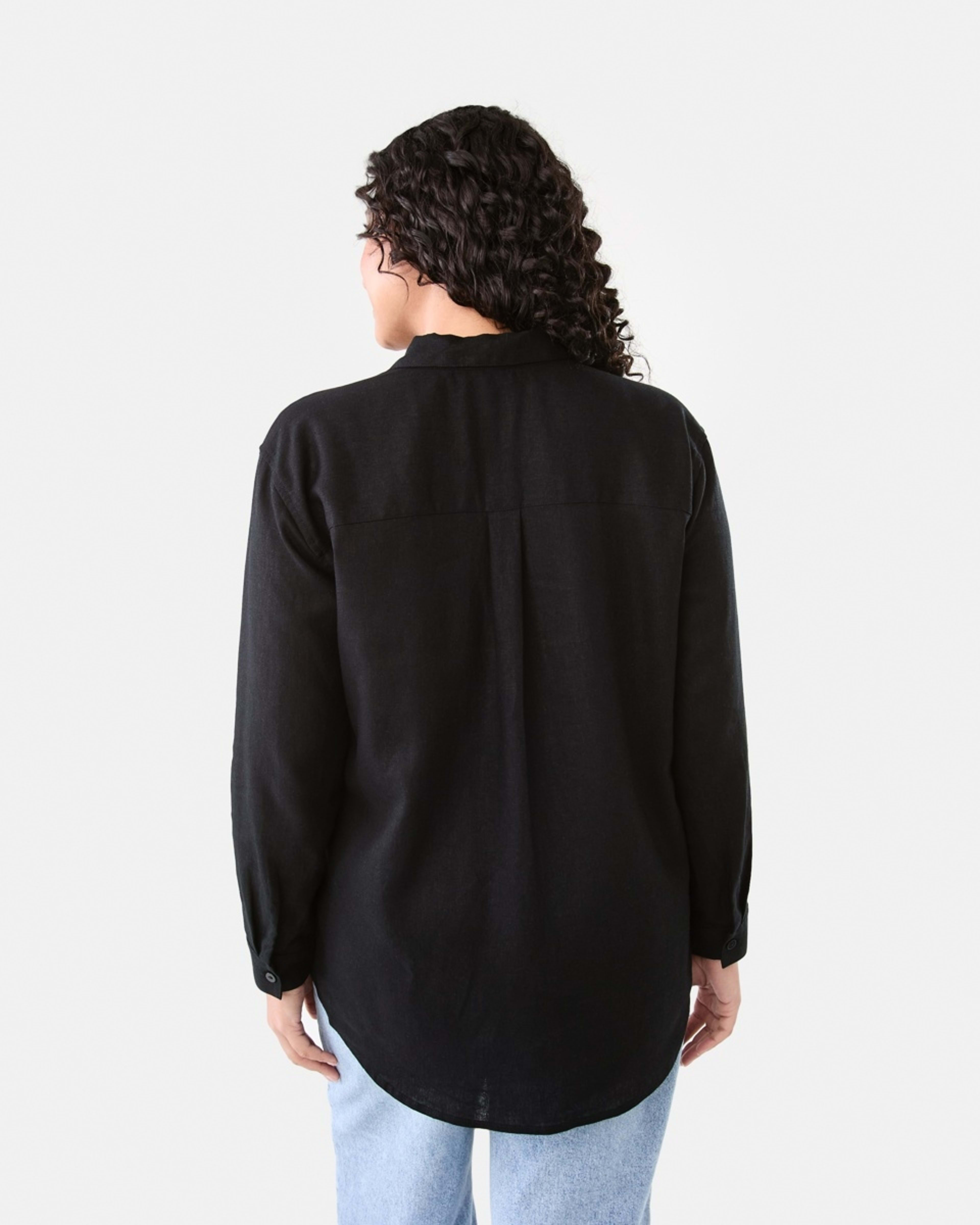 3 Long Sleeve Linen Blend Shirt Black, 3 of 5