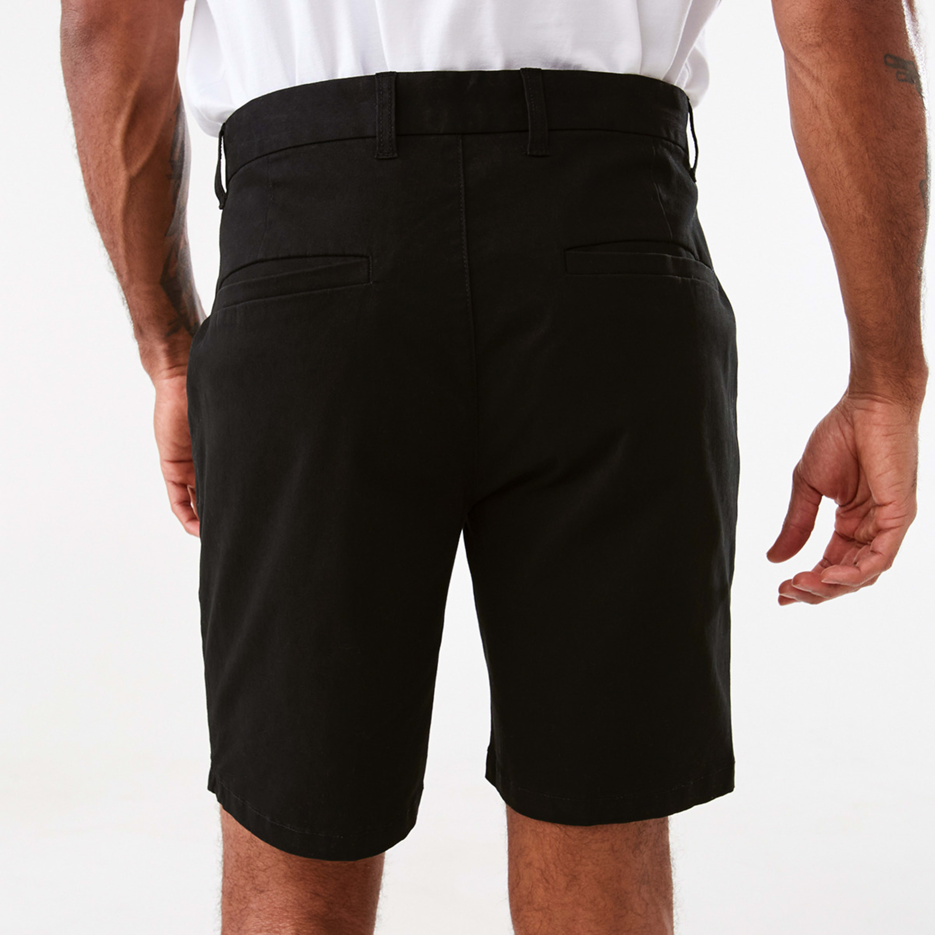 3 Fixed Waist Slim Stretch Chino Shorts Black, 3 of 7