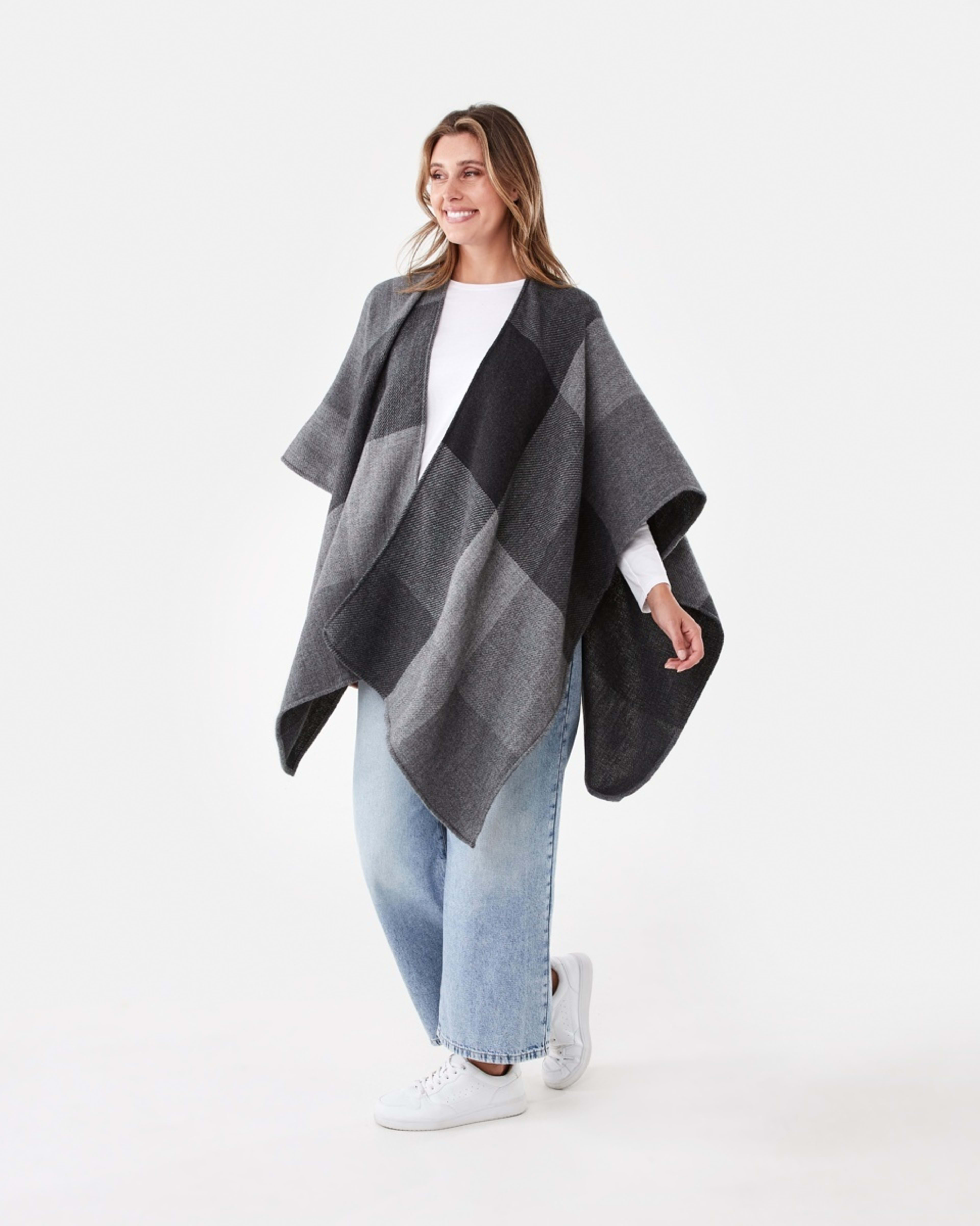 2 Wrap Scarf Stripe Check Lead Grey, 2 of 5