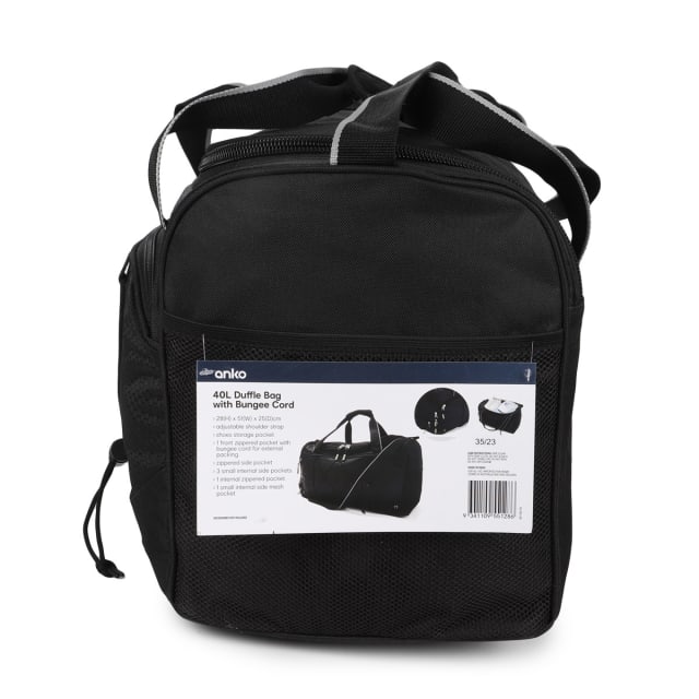 40L Duffle Bag with Bungee Cord Black Kmart NZ