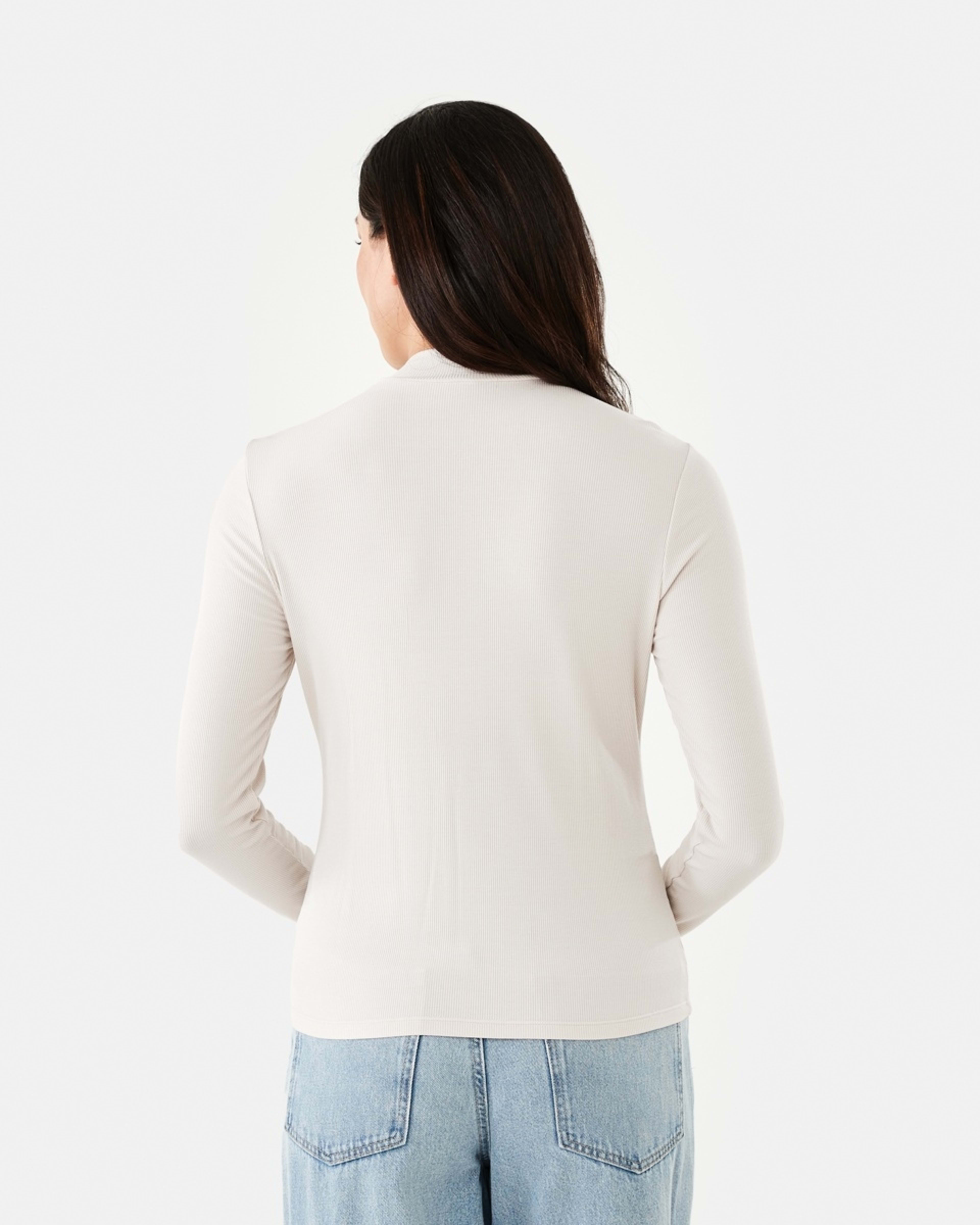 3 Long Sleeve Rib Mock Neck Top Nat Beige, 3 of 5